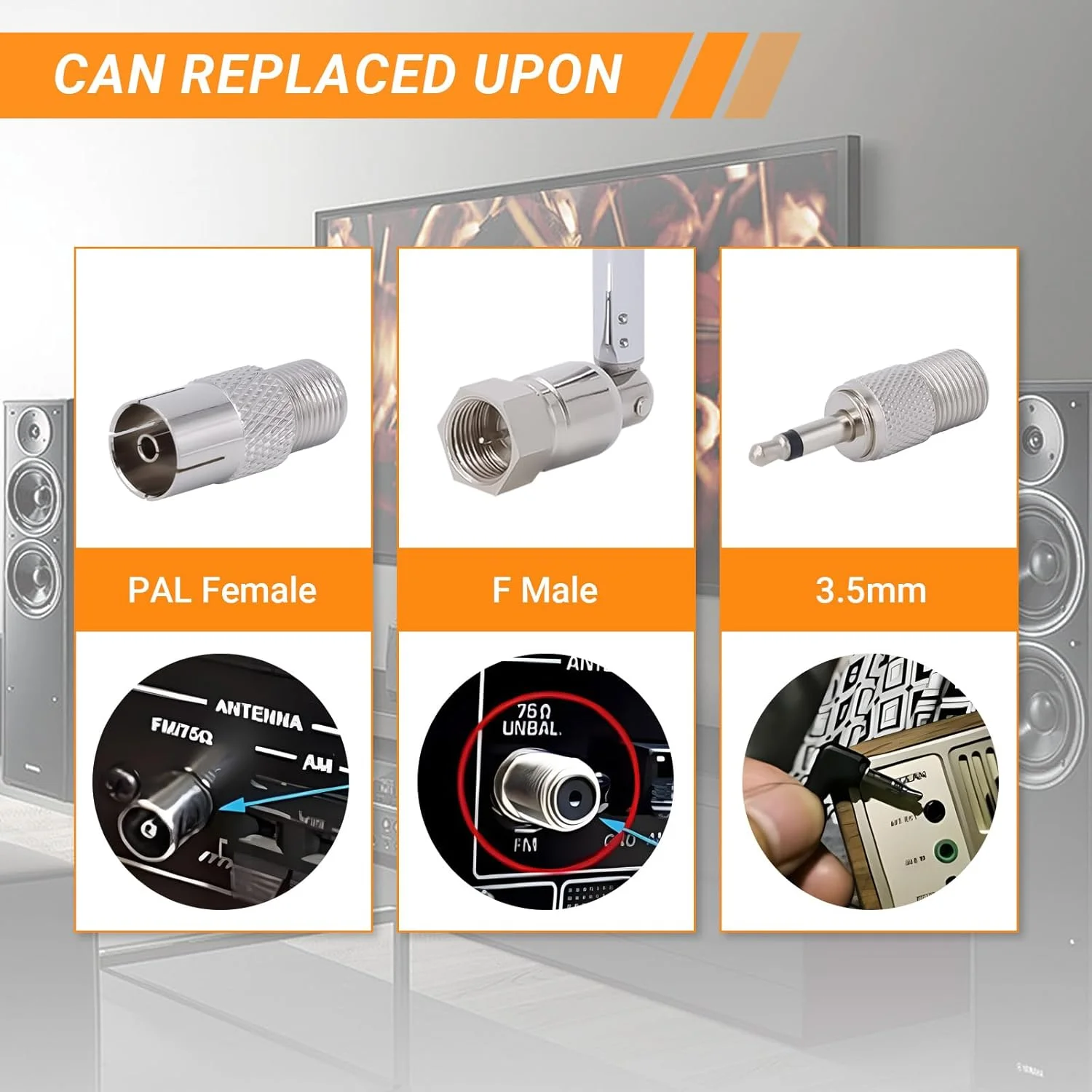 آنتن تلسکوپی FM با کانکتور نوع F نامتعادل 75 اهم، آنتن جایگزین Dab برای رادیو AM FM، گیرنده های استریو، رادیو Bose Wave