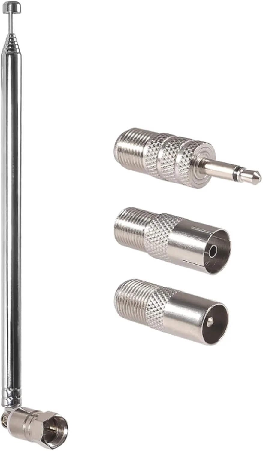 آنتن تلسکوپی FM، 75 اهم، با پلاگین نری F-Type و 3 عدد کانکتور برای تلویزیون داخلی، رادیو AM/FM و گیرنده استریو