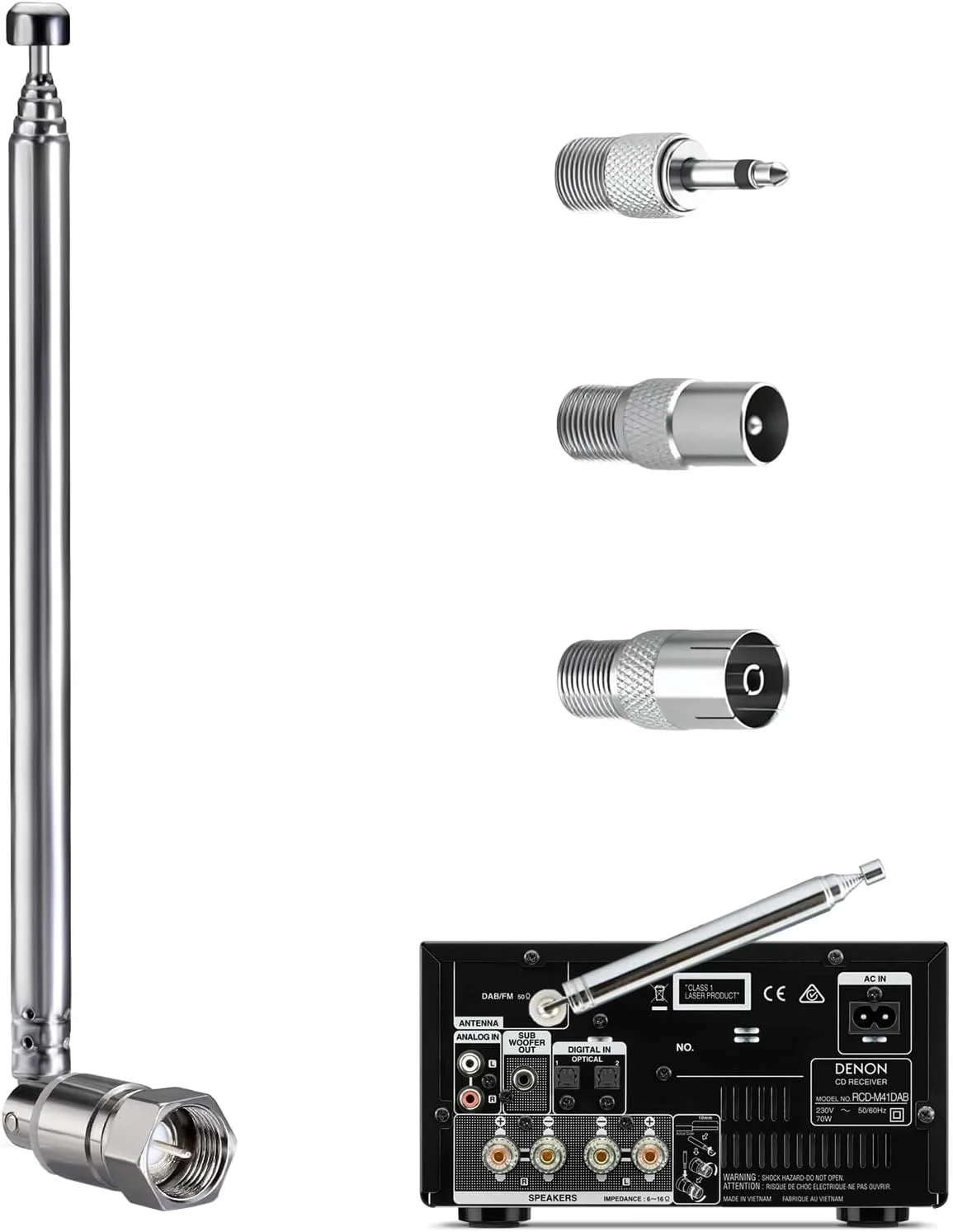 آنتن تلسکوپی رادیو FM جایگزین هوایی FM 50 سانتی متری 6 قسمتی برای پایونیر، اونکیو، یاماها، مارانتز، رادیو HD داخلی، رادیو FM، گیرنده استریو خانگی بلوتوث، گیرنده صوتی و تصویری AV، سینمای خانگی