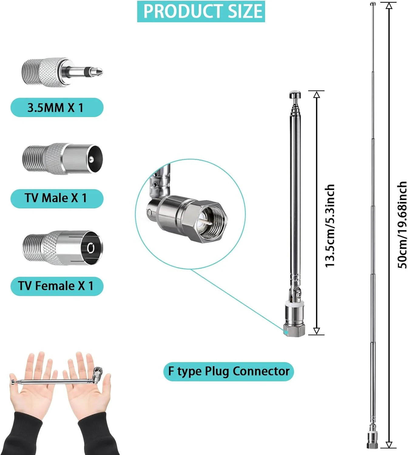 آنتن تلسکوپی رادیو FM جایگزین هوایی FM 50 سانتی متری 6 قسمتی برای پایونیر، اونکیو، یاماها، مارانتز، رادیو HD داخلی، رادیو FM، گیرنده استریو خانگی بلوتوث، گیرنده صوتی و تصویری AV، سینمای خانگی