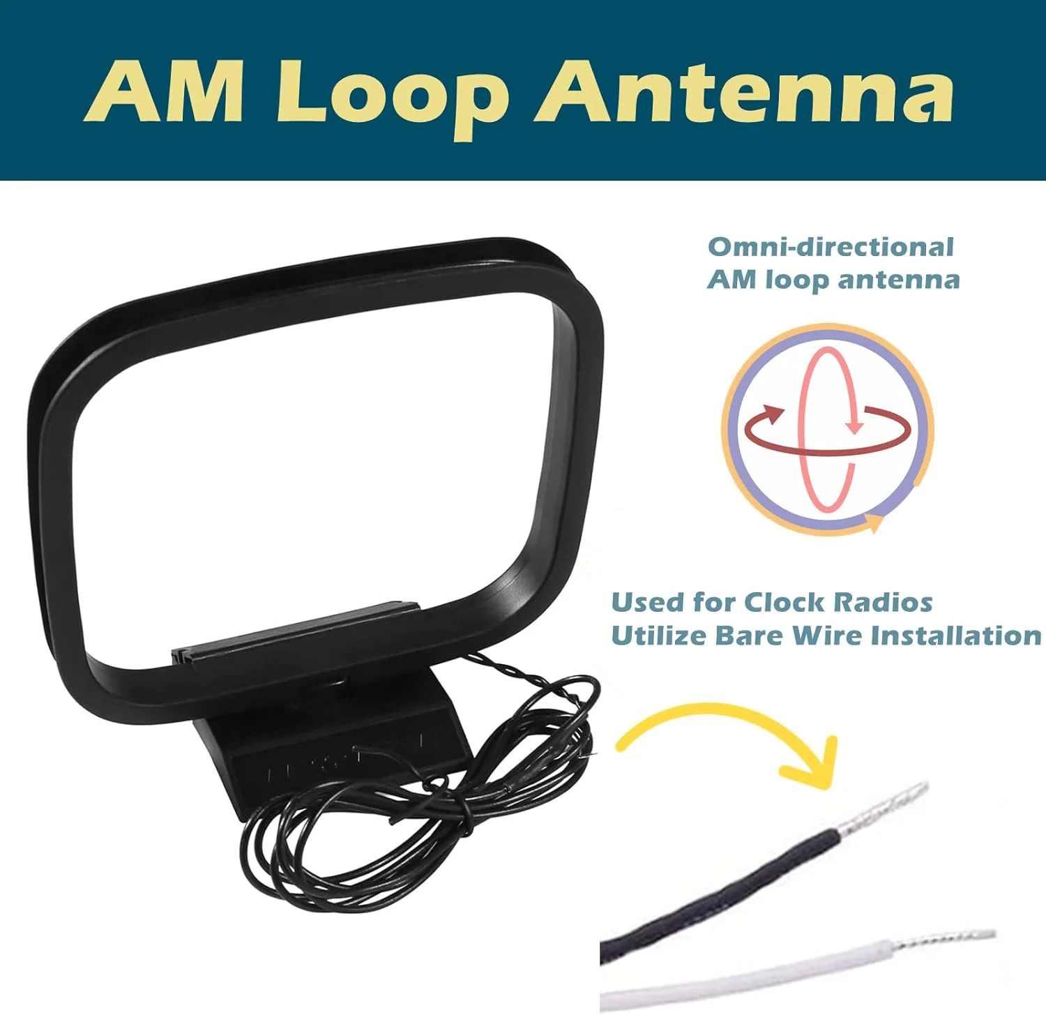 آنتن دوقطبی FM و آنتن حلقه ای AM تکتو 75 اهم برای سیستم استریو رادیویی یاماها، مارانتز، اونکیو، پایونیر، رادیو داخلی، استریو بلوتوث خانگی، گیرنده صوتی و تصویری AV، گیرنده سینمای خانگی