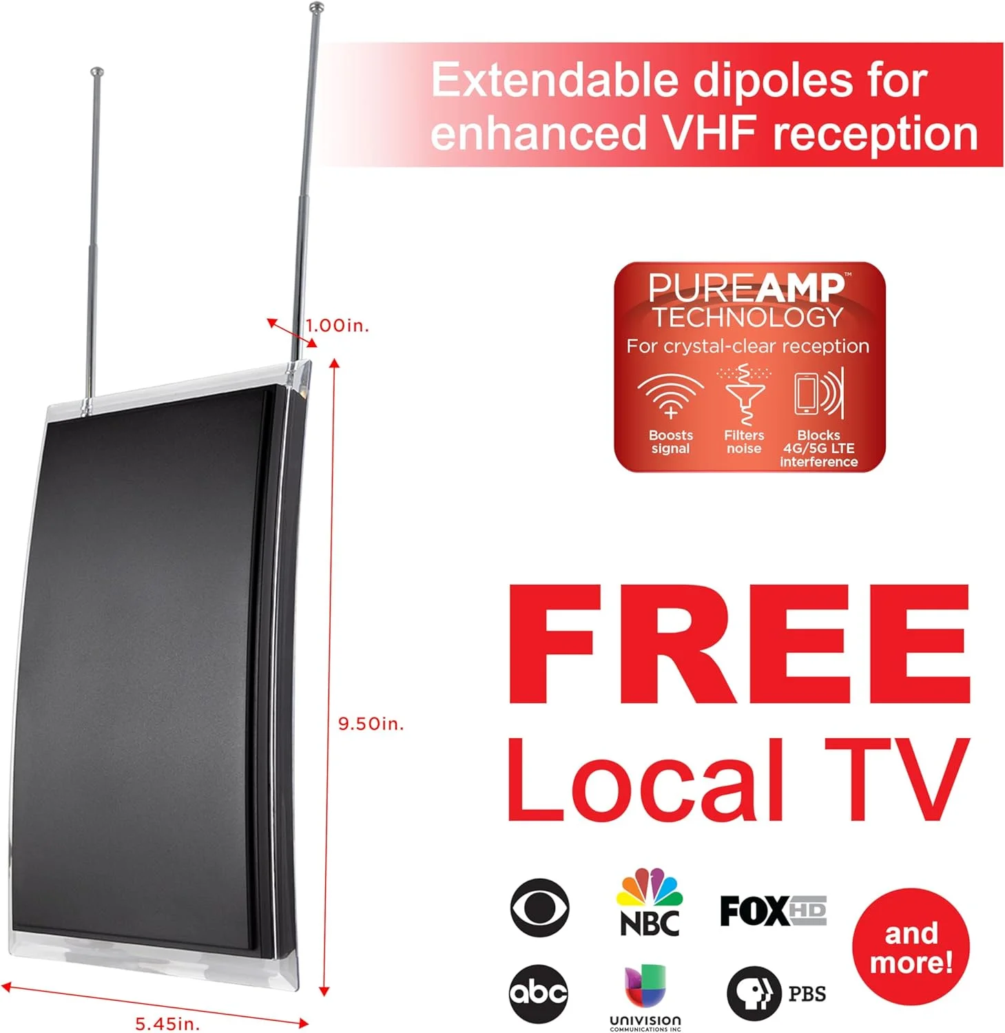 آنتن تلویزیون GE برای تلویزیون هوشمند داخلی، آنتن HD، پشتیبانی از دریافت سیگنال 4K 1080p با تقویت کننده سیگنال، کانال های محلی رایگان، 48732 آنتن تلویزیون GE برای تلویزیون هوشمند داخلی، آنتن HD، پشتیبانی از دریافت سیگنال 4K 1080p با تقویت کننده سیگنال، کانال های محلی رایگان، 48732