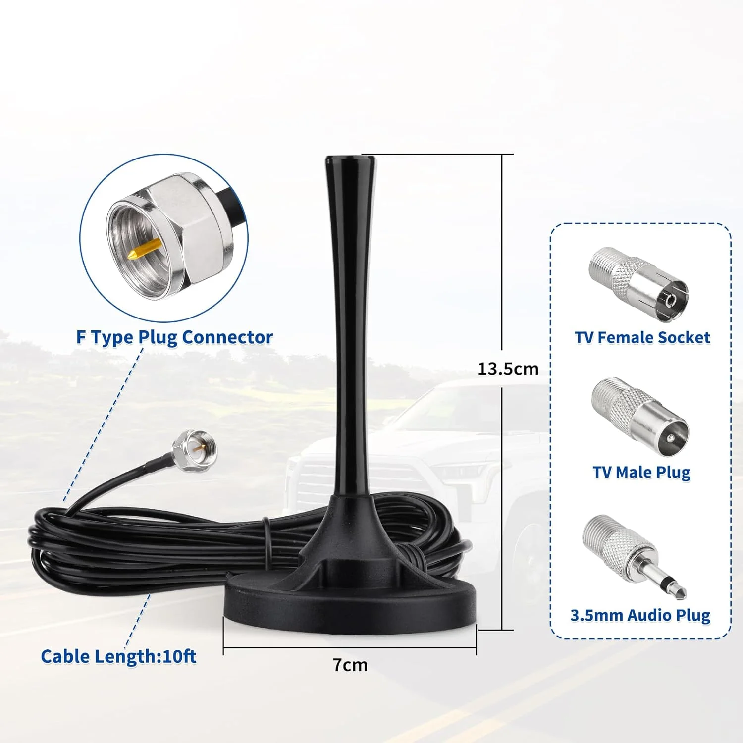 آنتن رادیو FM سوپربات با پایه مغناطیسی قوی و کابل افزایش طول 3 متری برای رسیورهای یاماها، پایونیر، اونکیو، مارانتز، شروود، رادیو FM داخلی، گیرنده صوتی و تصویری AV بلوتوث سینمای خانگی