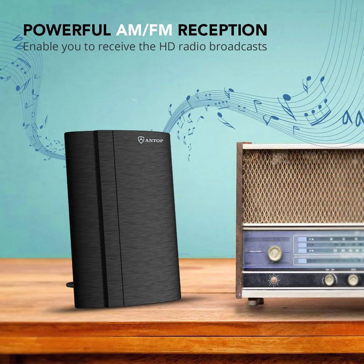 آنتن تقویت شده AM/FM آنتوپ، آنتن رادیویی داخلی برای سیگنال های صوتی رادیویی استریو جهانی گیرنده پخش RF، AT-212FM