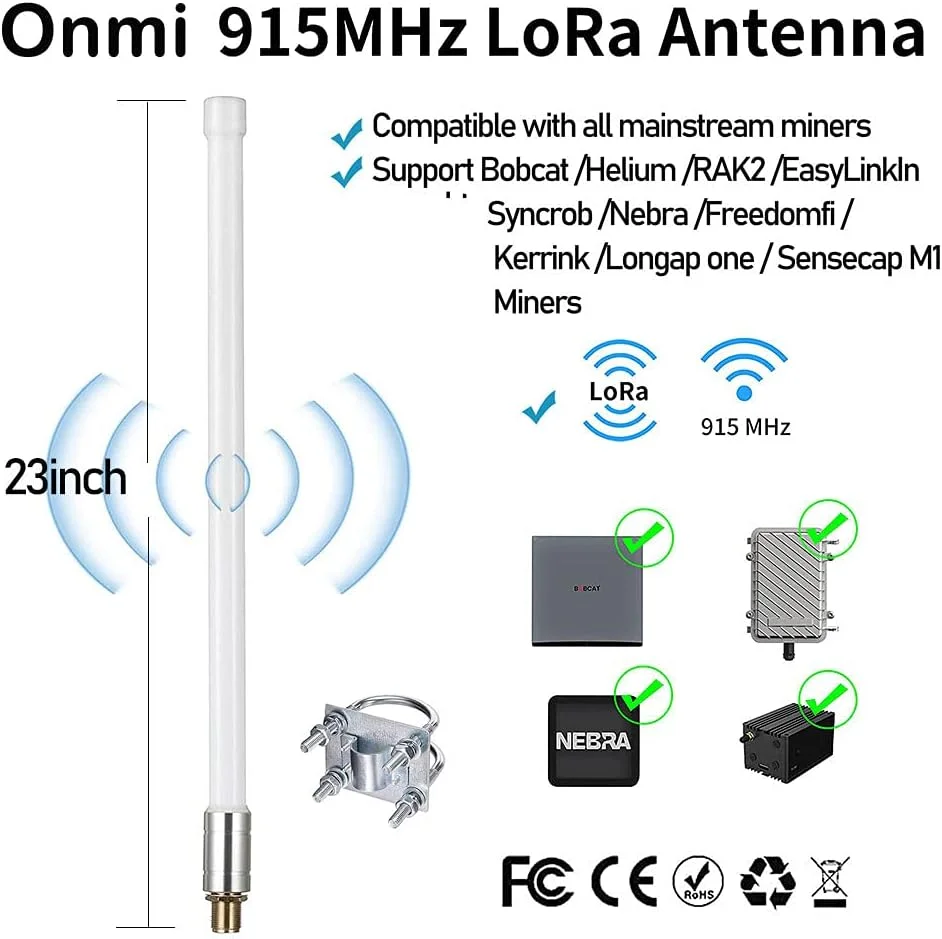 آنتن هلیوم لورا SIGNALPLUS 8dbi 915 مگاهرتز - آنتن بیرونی ماینر هلیوم Bobcat برای RAK HNT Bobcat Helium Hotspot Miner با کابل 50 اهم RG58 به طول 16.4 فوت و آداپتور RP-SMA