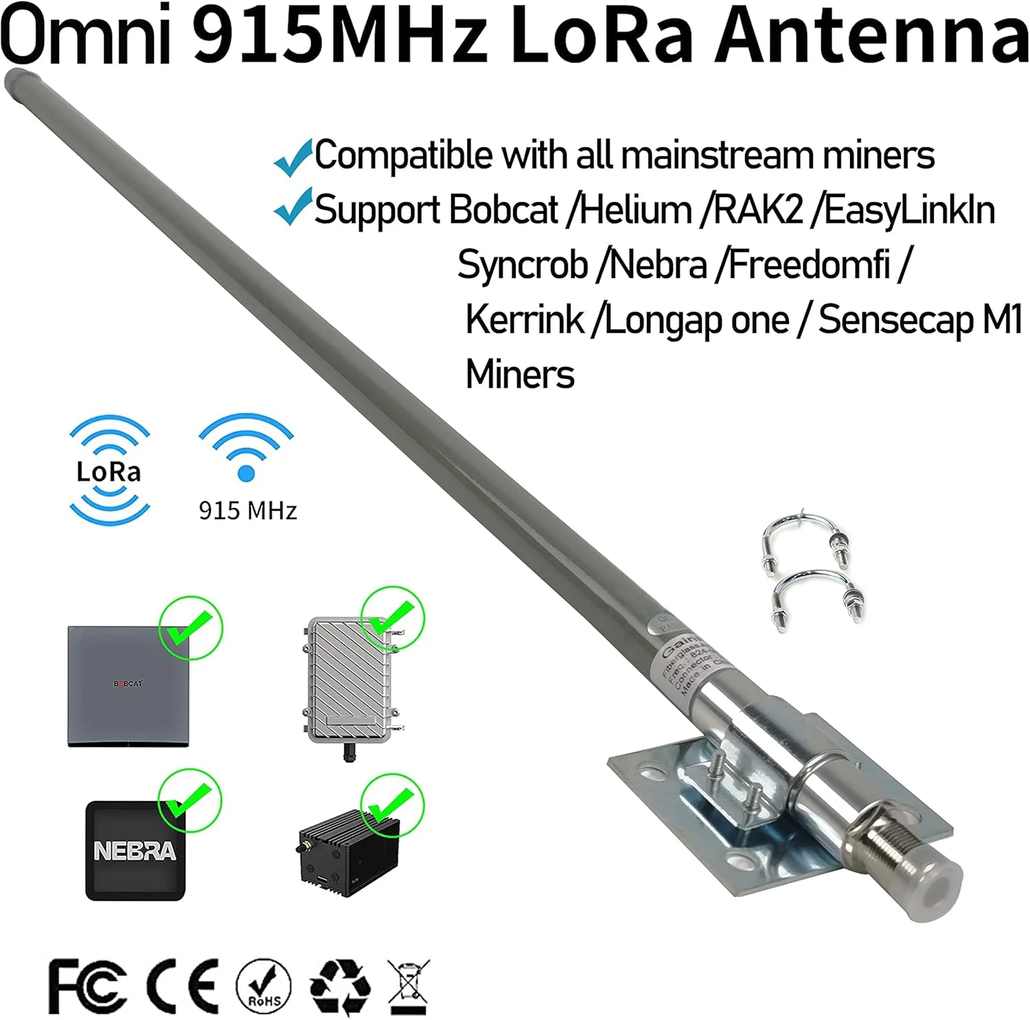 آنتن هلیوم Bobcat HNT هات‌اسپات Lora LoT سیگنال پلاس 868/915 مگاهرتز 10dbi 35.4 اینچ + کابل 32.8 فوت SMA/RP-SMA