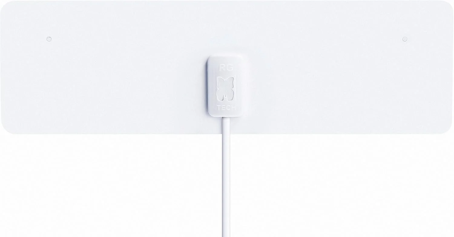 آنتن فوق العاده نازک کاغذی داخلی تلویزیون HD مدل RGTech Monarch 40 سفید - برد واقعی 40 مایل، دریافت چند جهته، فناوری UWB و فیلتر 4G برای حداکثر تیونر تلویزیون UHF/VHF/FM/USB/DVB-T/DAB