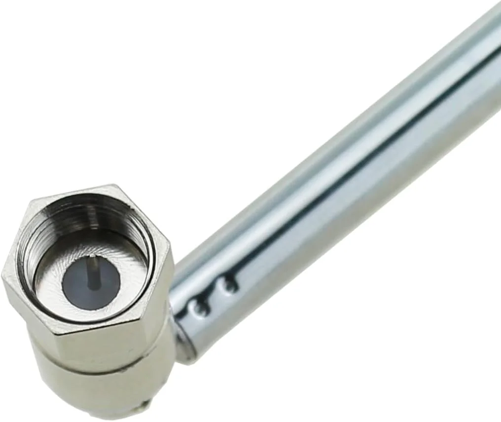 آنتن رادیویی FM فلزی نقره ای RLECS طول 168 میلی متر، آنتن تلسکوپی قابل تنظیم 75 اهم با کانکتور نر نوع F به همراه 3 کانکتور برای گیرنده های استریو رادیویی خانگی