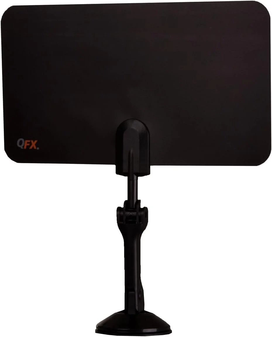 آنتن داخلی چرخان صفحه تخت HD TV و تلویزیون دیجیتال QFX ANT-7 BLK/BL با پایه مکنده و برد 35 مایل - آماده DTV، VHF، UHF، مشکی