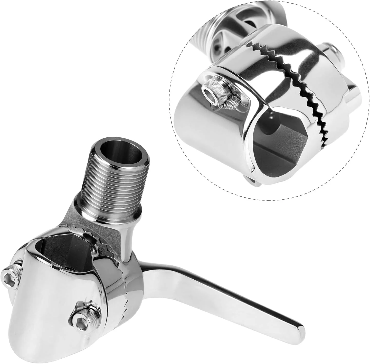 پایه آنتن دریایی VHF جغجغه ای QWORK، آنتن گیره ای، پایه قابل تنظیم فولاد ضد زنگ 316 با رزوه نری 1 اینچ - 12 برای قایق ها