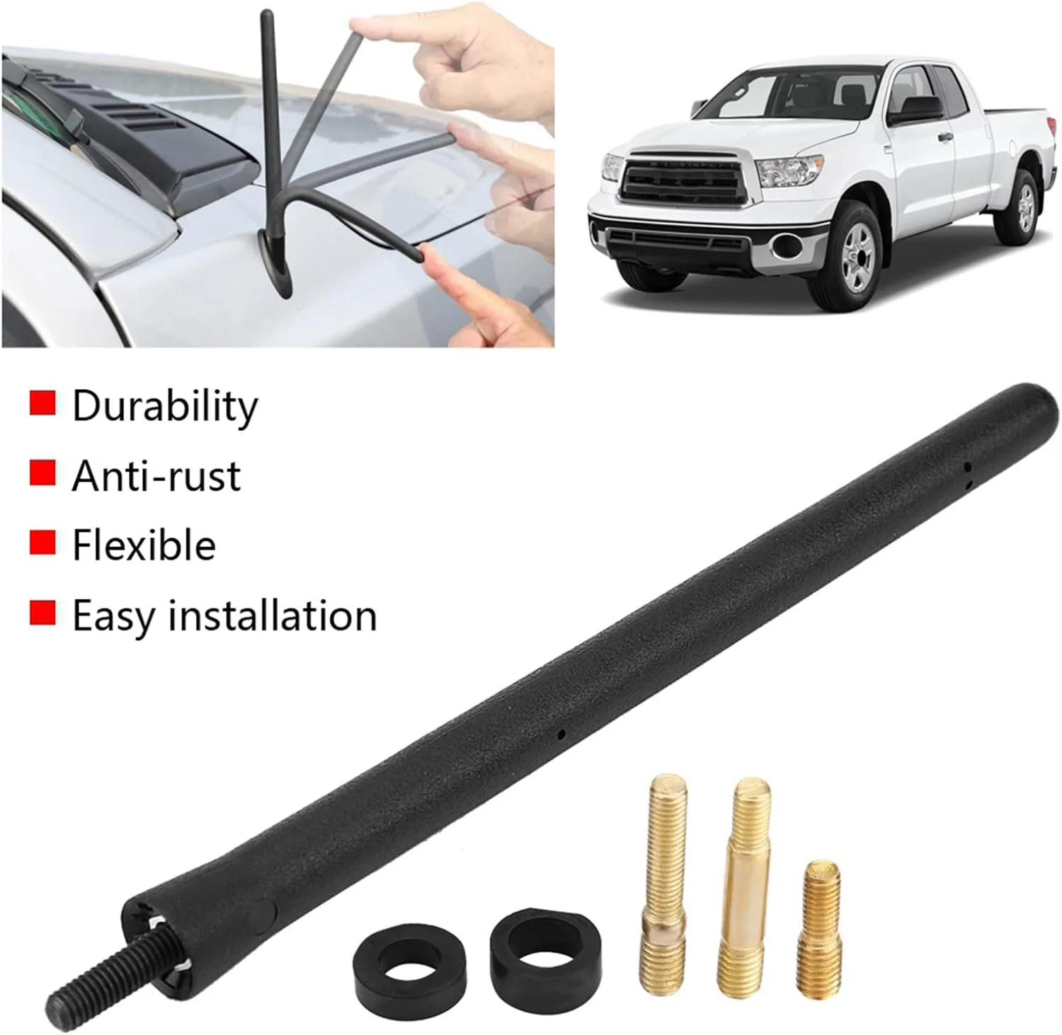 آنتن POENVFPO، آنتن رادیویی خودرو 6.75 اینچی، میله رزوه ای پیچ رادیویی AM FM برای تمام مدل های 2000-2019