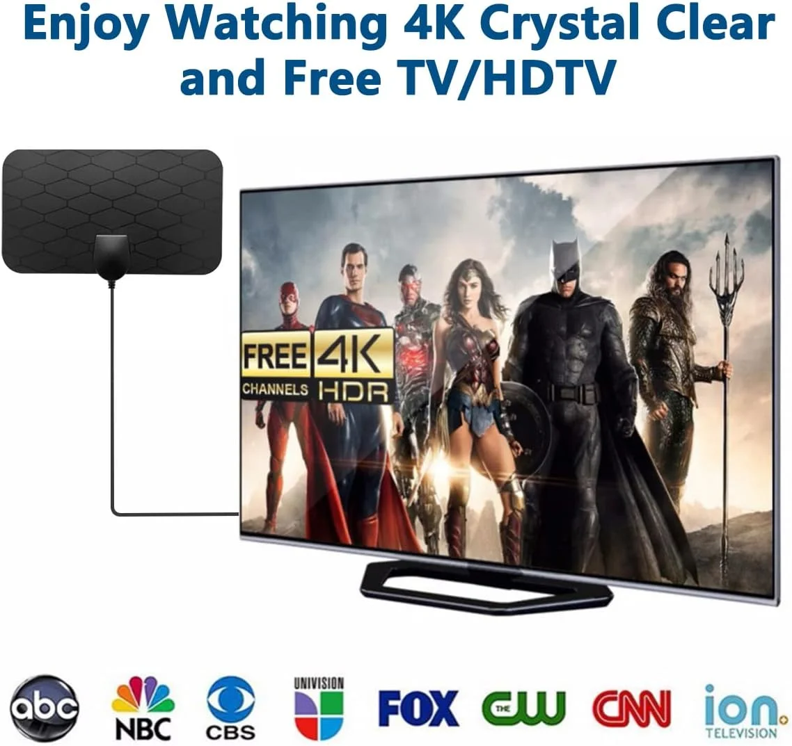 آنتن تلویزیون دیجیتال داخلی، آنتن تلویزیون قابل حمل برای کانال های محلی، گیرندگی 360 درجه، پشتیبانی از تلویزیون هوشمند 4K 1080p با تقویت کننده سیگنال برای کانال های رایگان