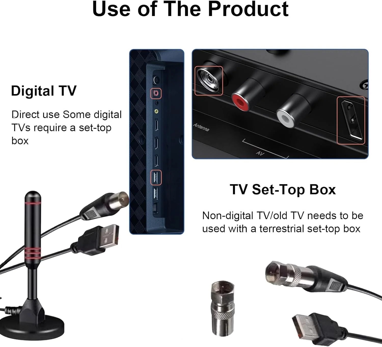 آنتن تلویزیون قابل حمل داخلی/خارجی با پایه مغناطیسی، گیرندگی 360 درجه آنتن تلویزیون دیجیتال Freeview با بهره بالا