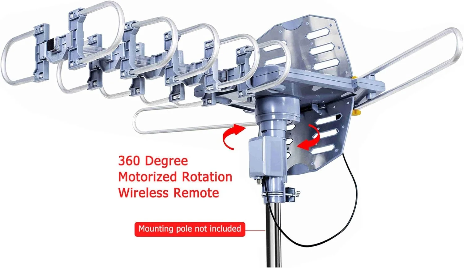 آنتن HDTV تقویت شده دیجیتال بیرونی پینگ بینگ دینگ - برد 240 کیلومتر - چرخش 360 درجه با کنترل از راه دور بی سیم - نصب سریع - پشتیبانی از 2 تلویزیون