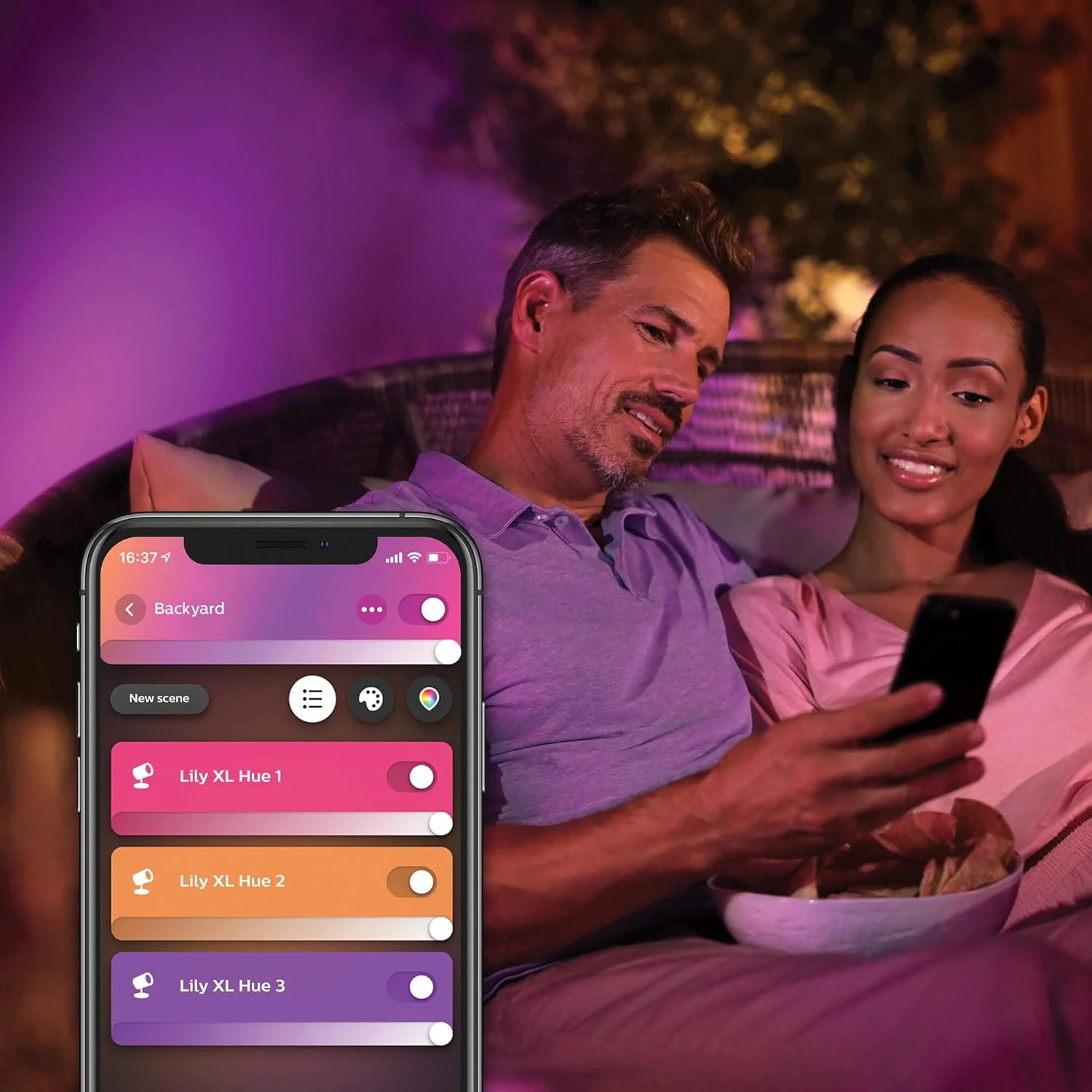 چراغ هوشمند LED فیلیپس Hue Lily XL با نور سفید و رنگی برای فضای باز [فقط افزونه]، نیاز به Hue Bridge + کیت پایه (جداگانه فروخته می شود)، کار با الکسا، دستیار گوگل و Apple Homekit.