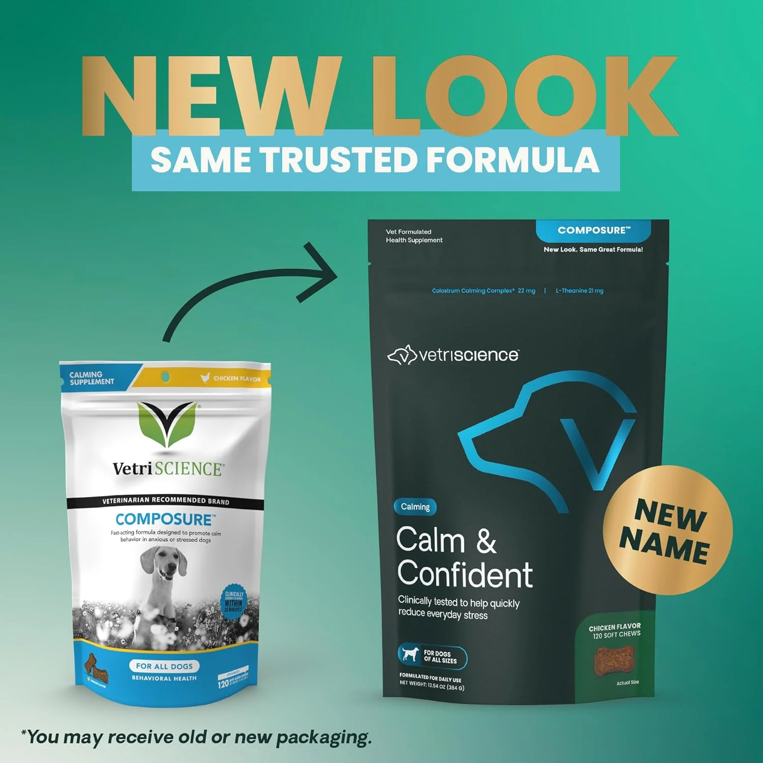 تشویقی آرام‌بخش و ضد اضطراب سگ وتری‌ساینس، فرمول تست‌شده برای کاهش استرس و ترس، مناسب برای رعد و برق، آتش‌بازی و مسافرت، طعم مرغ، 120 عدد