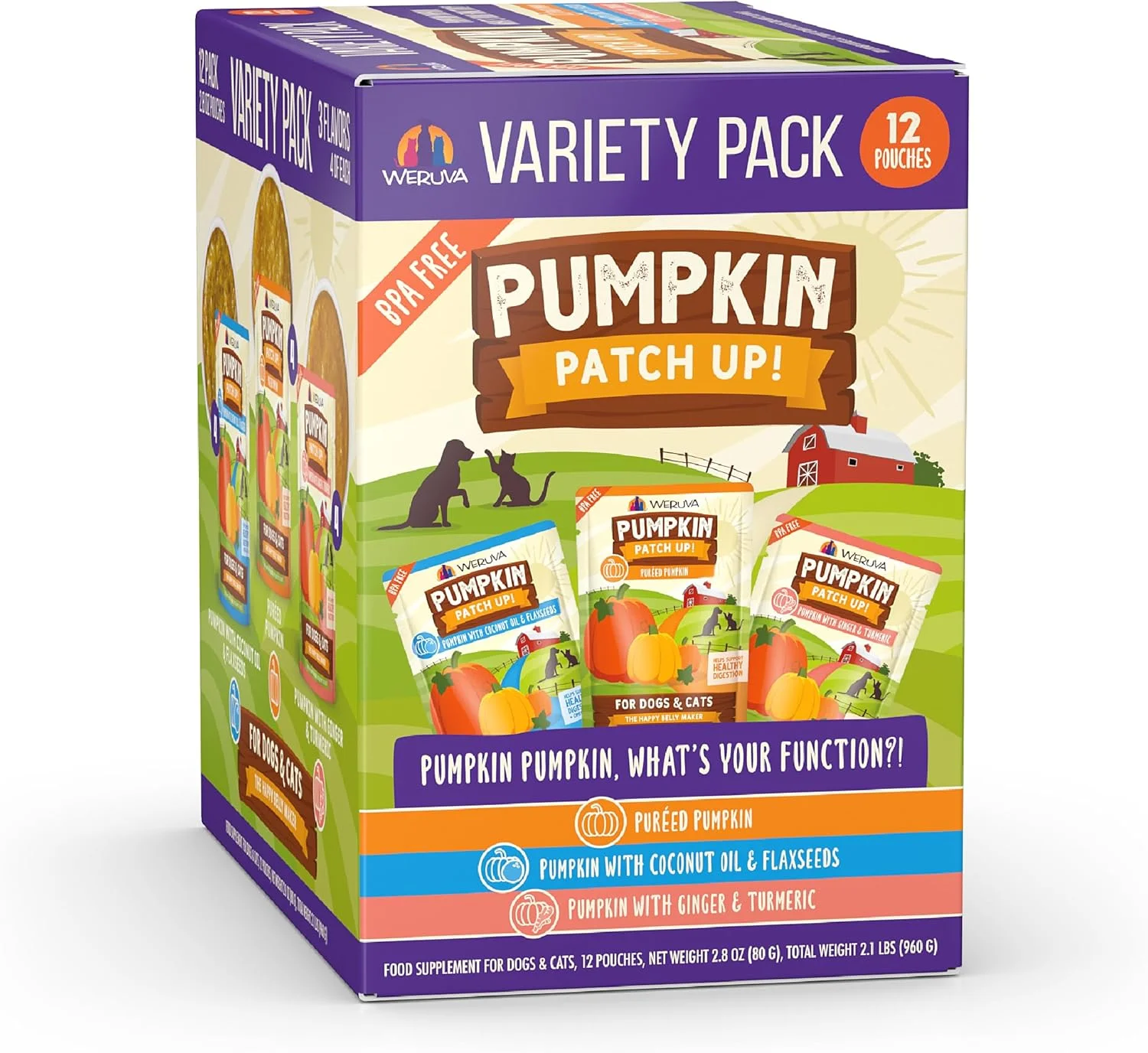 وروا پامپکین پچ آپ! پامپکین پامپکین، بسته متنوع برای سگ و گربه، بسته 12 عددی 80 گرمی