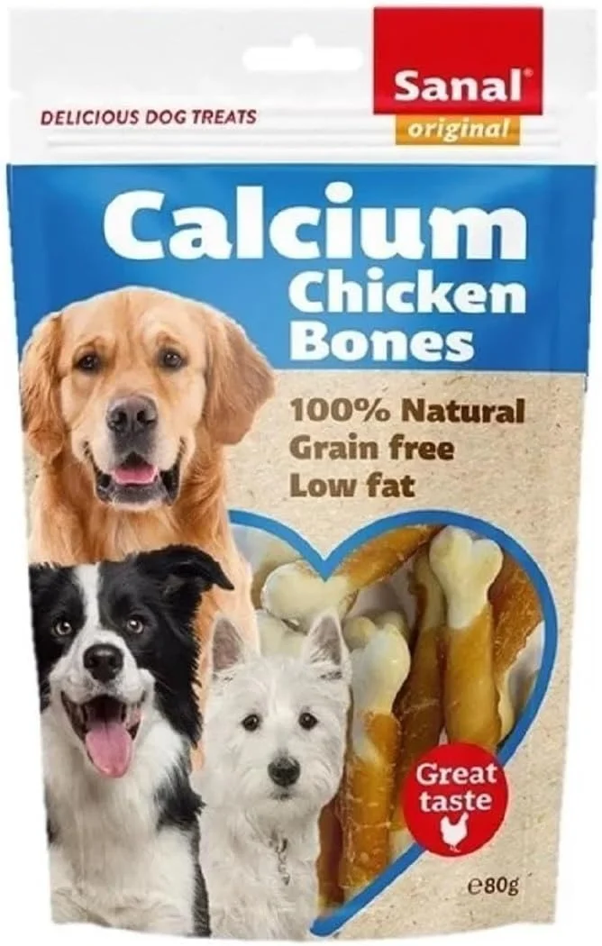تشویقی سگ استخوان مرغ و کلسیم سانال داگ 12x80 گرمی