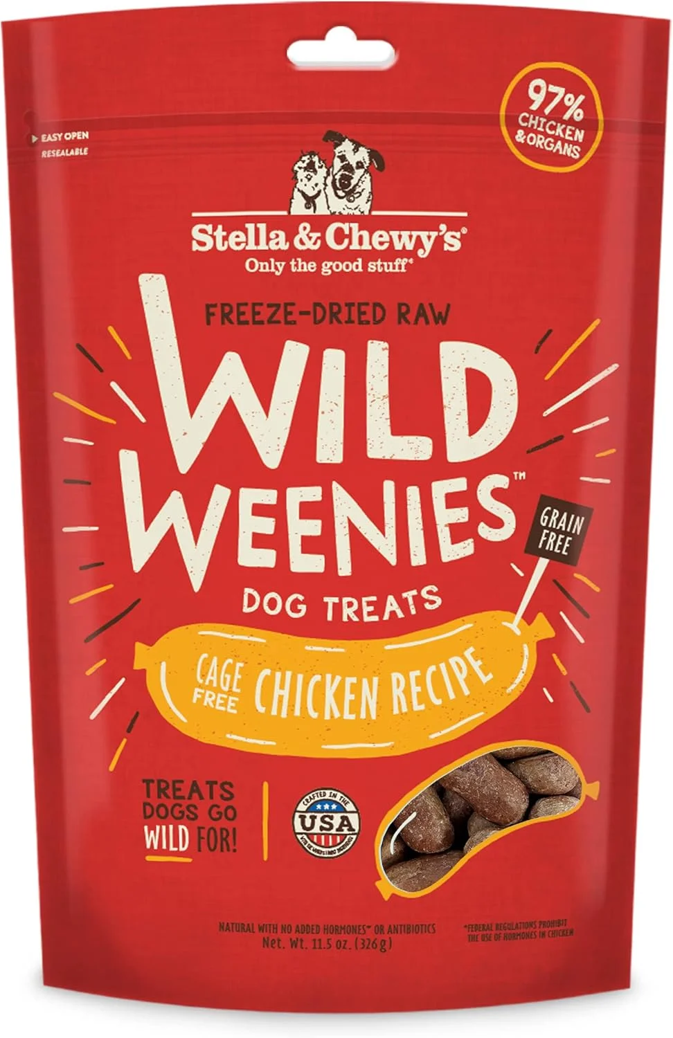 تشویقی سگ استلا و چویز مدل Wild Weenies، تهیه شده از مرغ بدون قفس، غنی از پروتئین، بدون غلات، مناسب برای آموزش و پاداش - بسته 326 گرمی