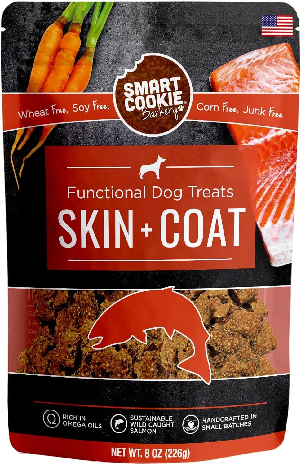 تشویقی سگ اسمارت کوکی کاملا طبیعی - تشویقی سالمون برای پوست و موی سالم - ایده آل برای معده های حساس یا پوست های خارش دار، آلرژیک و خشک - کم آب، ترد، با کیفیت انسانی، ساخت آمریکا - 227 گرم، بسته 1 عددی