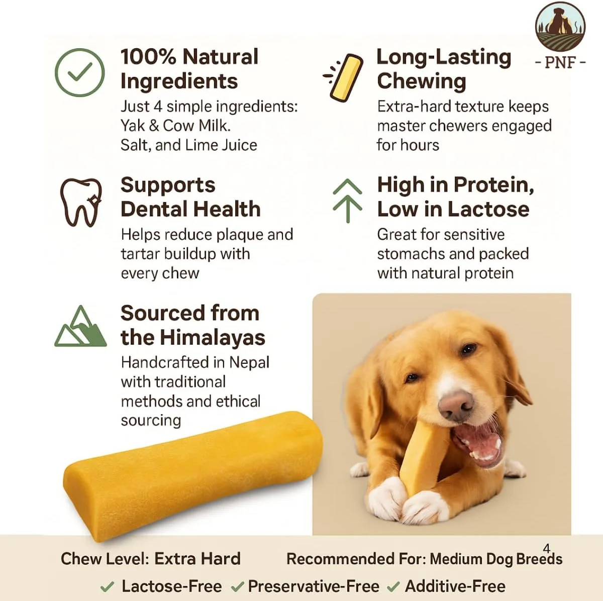 جویدنی سگ هیمالیایی، 100% طبیعی، ماندگاری طولانی، بدون گلوتن، خوراکی های سالم و ایمن سگ، بدون لاکتوز و غلات، غنی از پروتئین (بزرگ) - ایده آل برای نژادهای متوسط ​​تا بزرگ