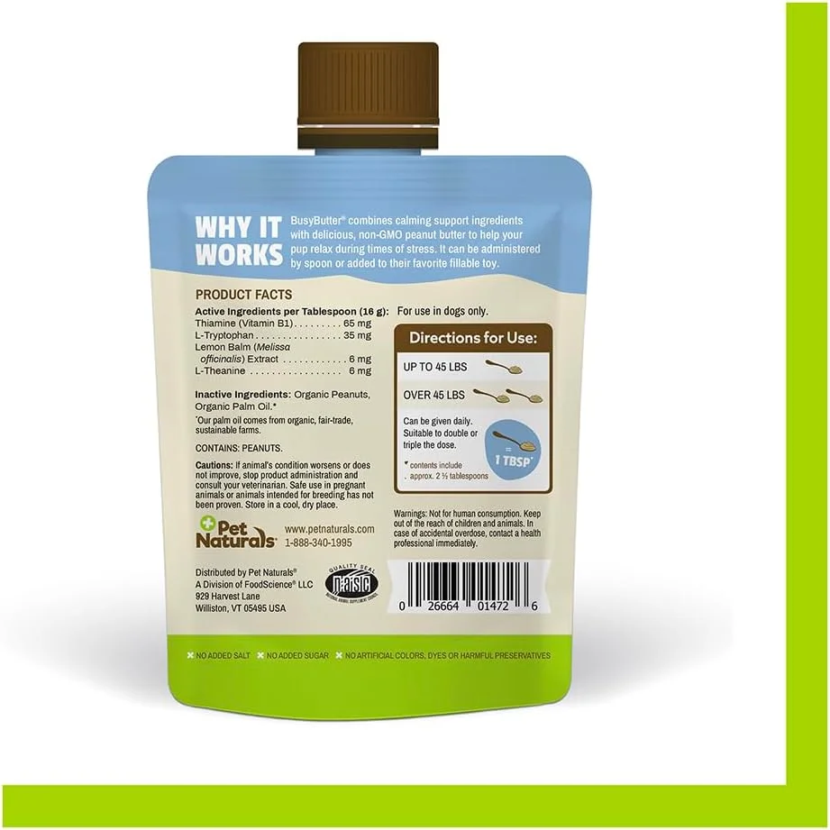 کره بادام زمینی آرام بخش سگ Pet Naturals Busy Butter Easy Squeeze، 6 بسته - عالی برای تشویقی، آموزش، آرامش و اسباب بازی های مشغول کننده - بدون نمک یا شکر اضافه