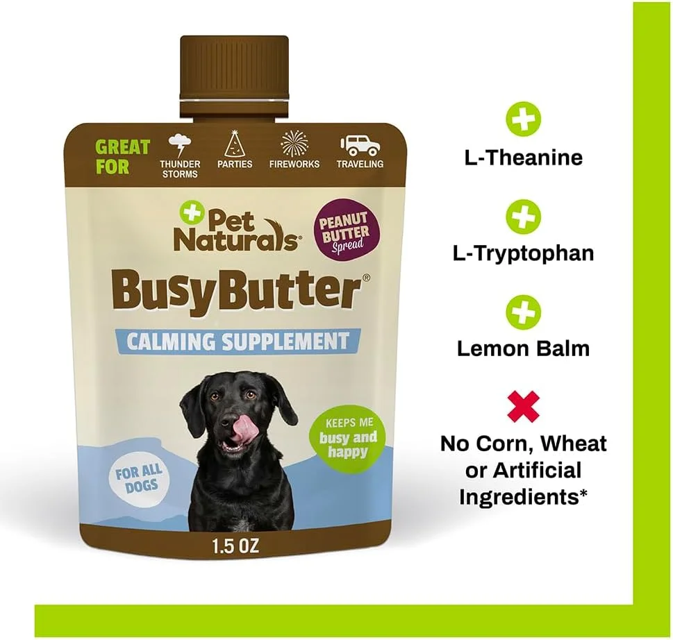 کره بادام زمینی آرام بخش سگ Pet Naturals Busy Butter Easy Squeeze، 6 بسته - عالی برای تشویقی، آموزش، آرامش و اسباب بازی های مشغول کننده - بدون نمک یا شکر اضافه