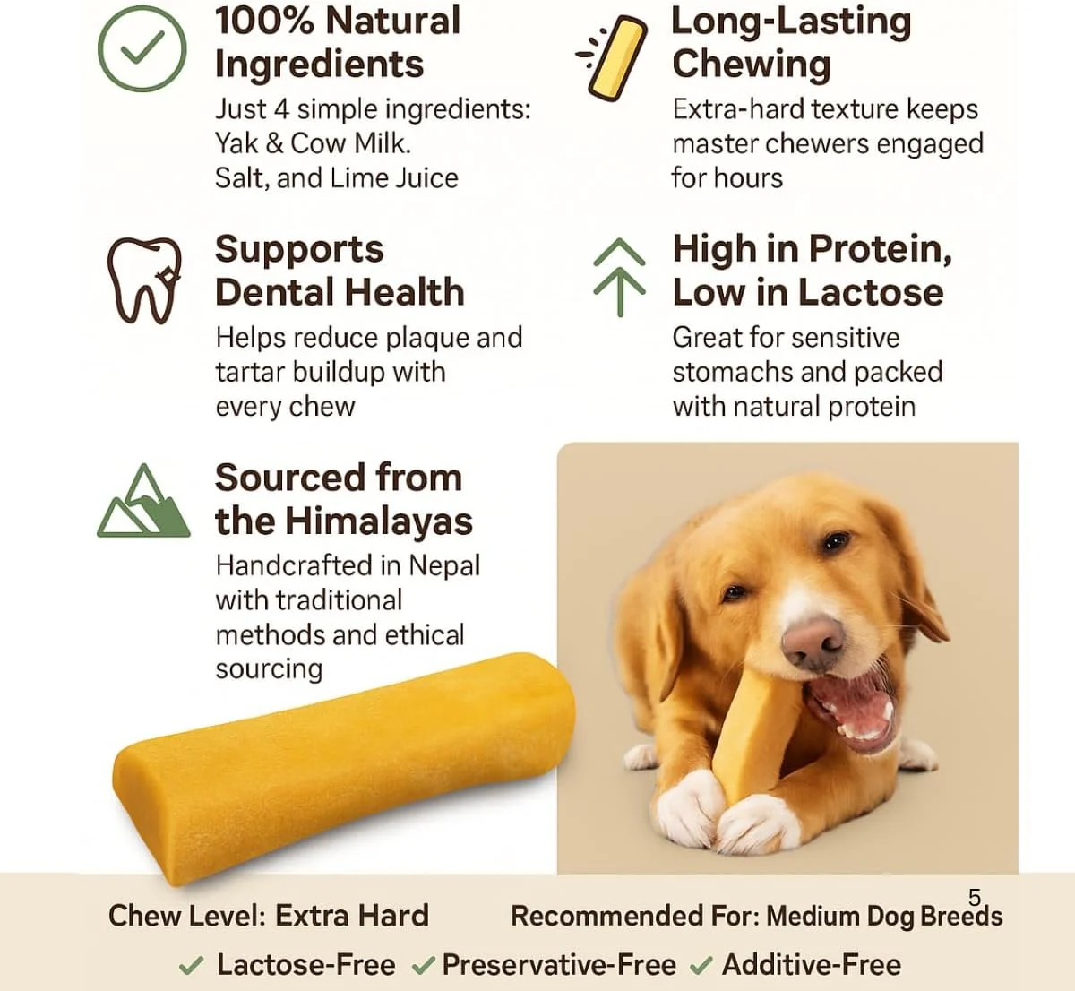 Himalayan Dog Chews, 100% Natural, Long Lasting, Gluten Free, Healthy & Safe Dog Treats, Lactose & Grain Free, Protein Rich (XL)- Ideal for tough chewers