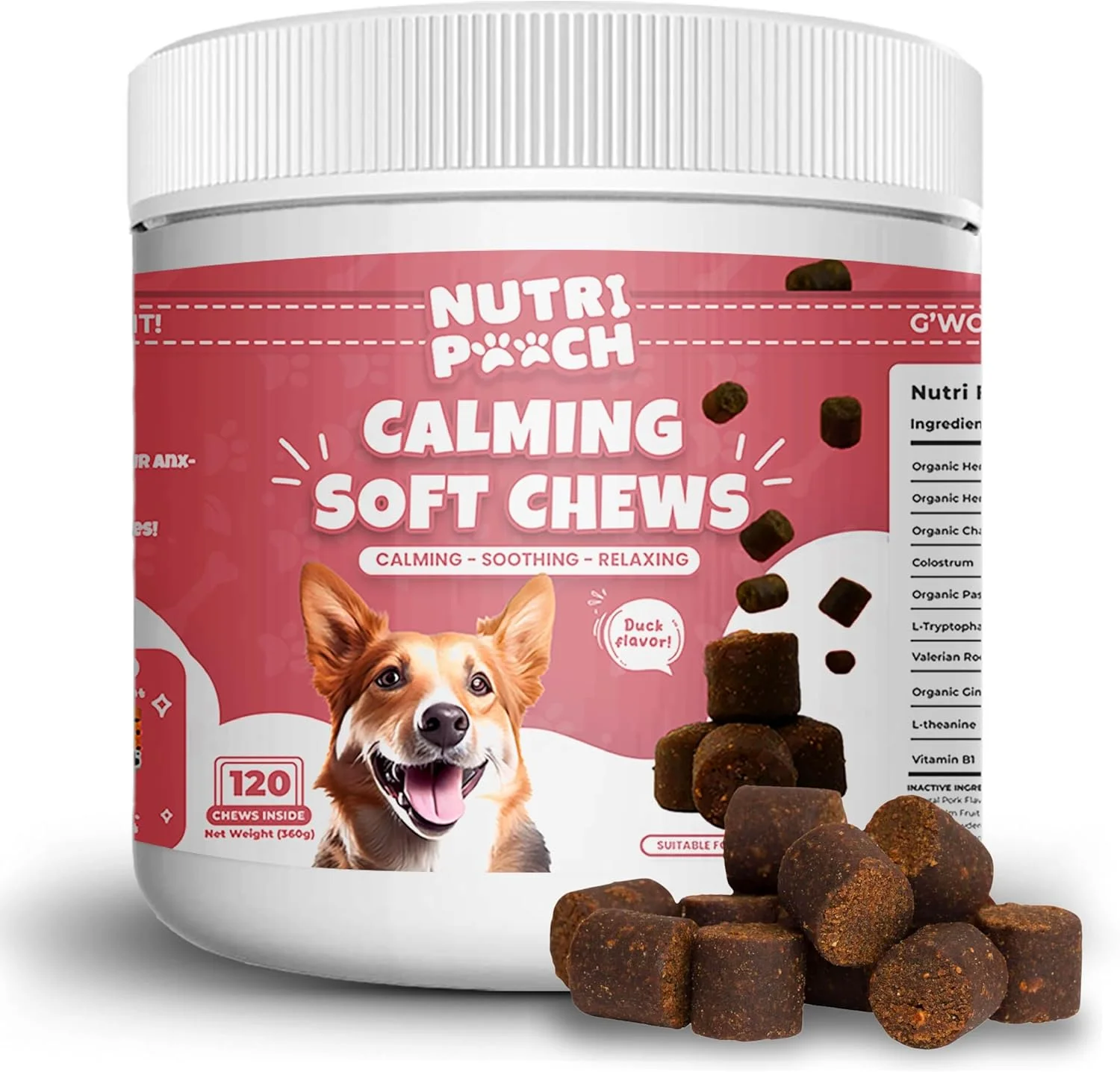 تشویقی آرام‌بخش سگ - تشویقی ضد اضطراب سگ برای آرام کردن، تسکین دادن و ریلکس کردن - تشویقی با طعم اردک برای رفع اضطراب جدایی در سگ ها، مناسب برای همه نژادها و اندازه ها - 120 عدد