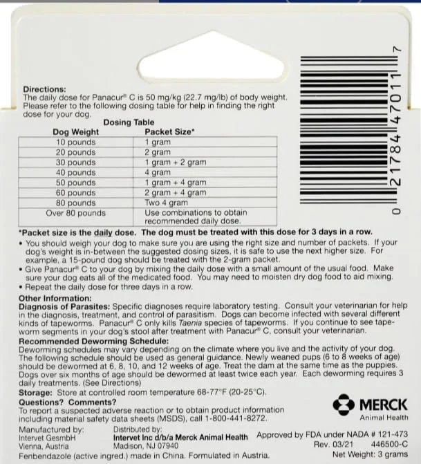 ضد انگل سگ پاناکور C، 1 گرم (بسته 3 عددی) هر بسته برای 4.5 کیلوگرم وزن