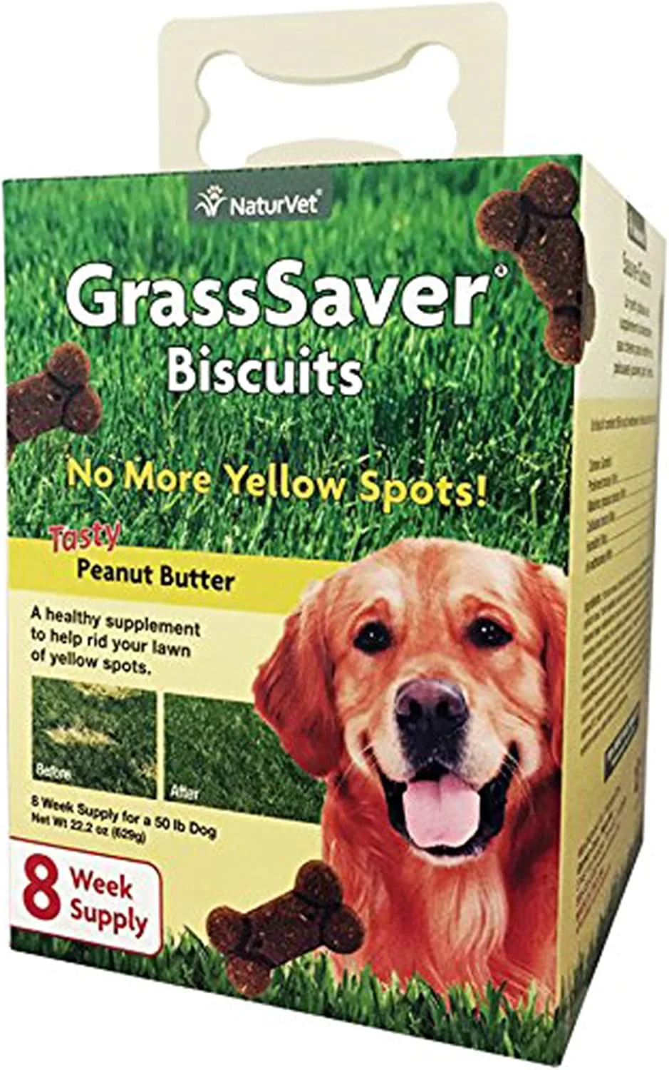 بیسکویت های سگ ناتوروت GrassSaver - کمک به حفظ سبزی چمن، از بین بردن لکه های زرد ناشی از ادرار سگ - بدون لکه های زرد - DL-متیونین - طعم کره بادام زمینی - 22 اونس