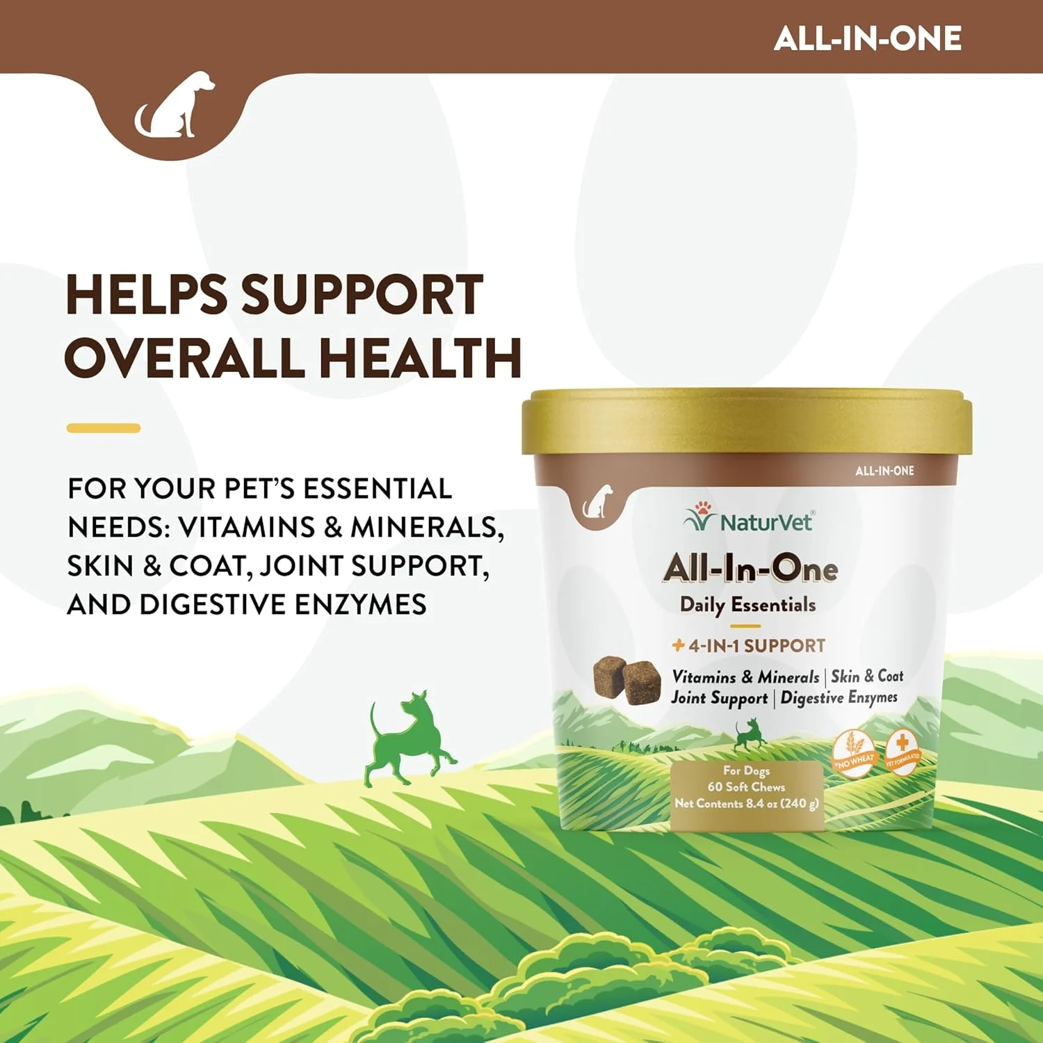 ناتوروت، همه در یک، پشتیبانی 4 در 1، 60 عدد جویدنی نرم، 240 گرم