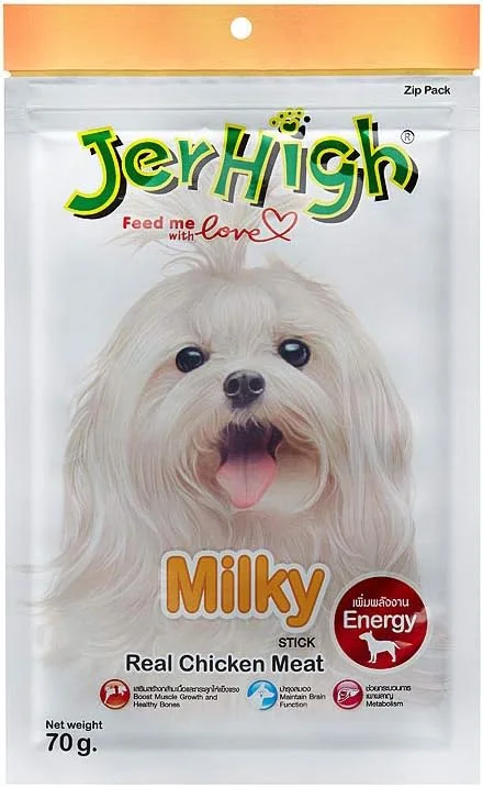 تشویقی سگ جرهای مدل استیک شیری با طعم مرغ مناسب تمامی سنین 70 گرمی به همراه ویتامین و کلسیم (بسته 3 عددی)