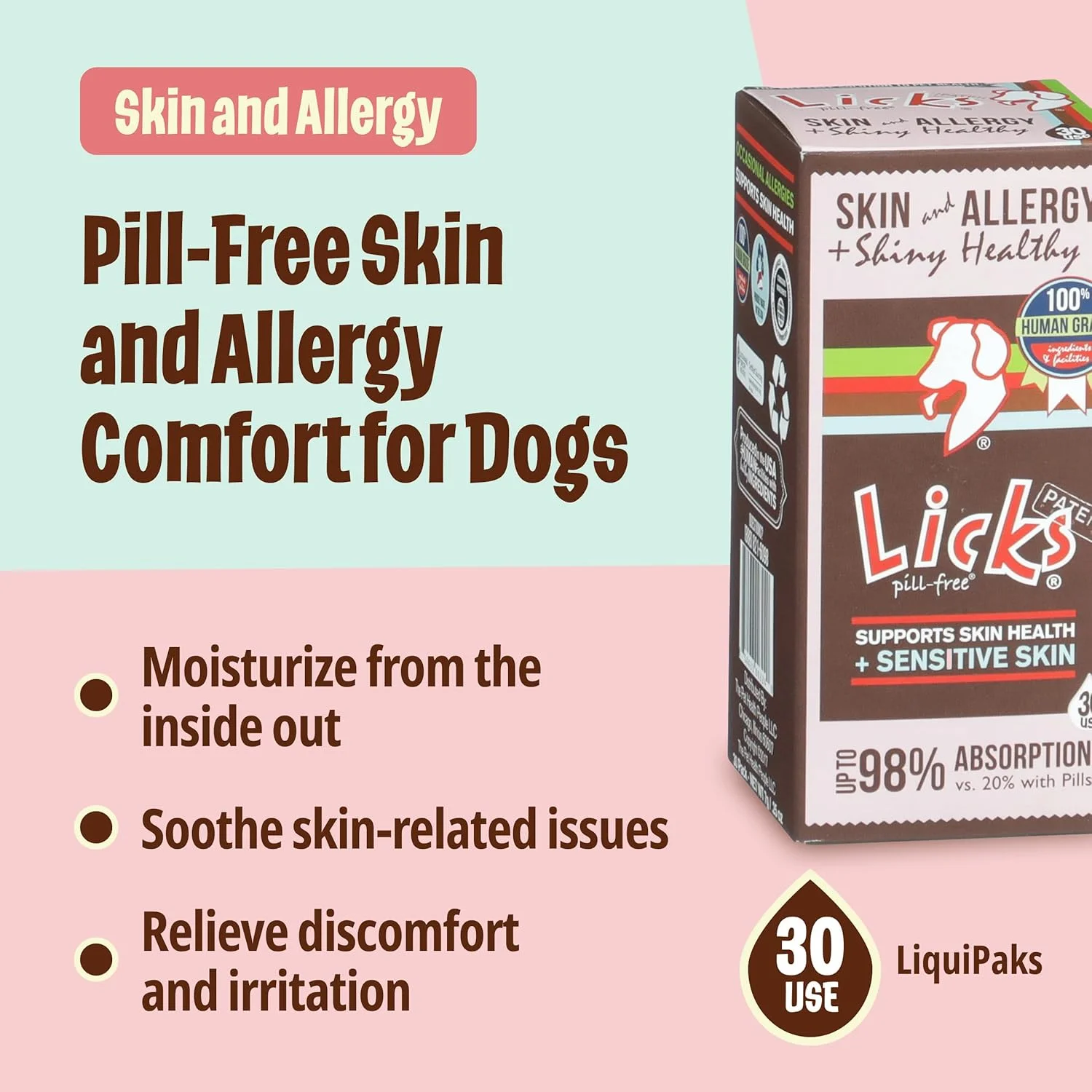 لیکس بدون قرص - پوست و آلرژی برای سگ ها - بسته های مایع - 30 بار مصرف