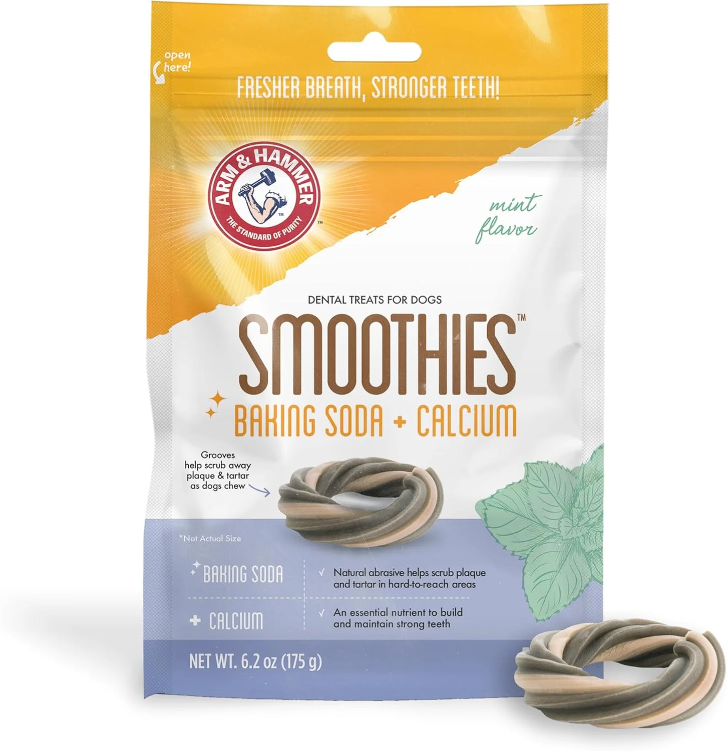 تشویقی دندانی سگ Arm & Hammer مدل Ringers | جویدنی های دندانی برای مبارزه با بوی بد دهان، پلاک و جرم دندان سگ بدون نیاز به مسواک زدن | طعم نعناع تازه، 5 عدد