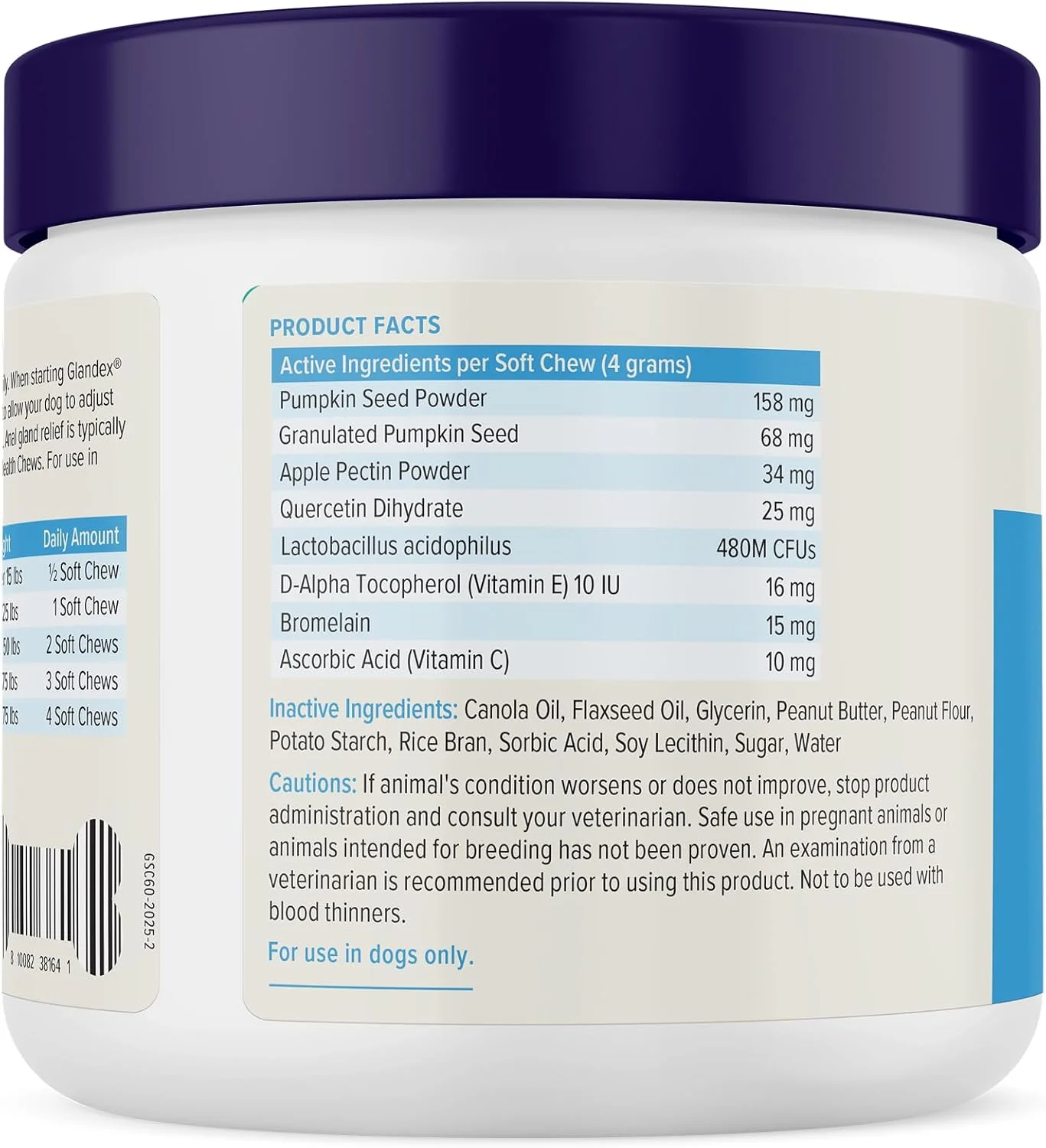 تشویقی نرم غدد سگ Glandex با طعم کره بادام زمینی و کدو تنبل، حاوی آنزیم های گوارشی، پروبیوتیک و فیبر - مناسب برای سگ ها - محصول Vetnique Labs (کره بادام زمینی، 60 عدد)