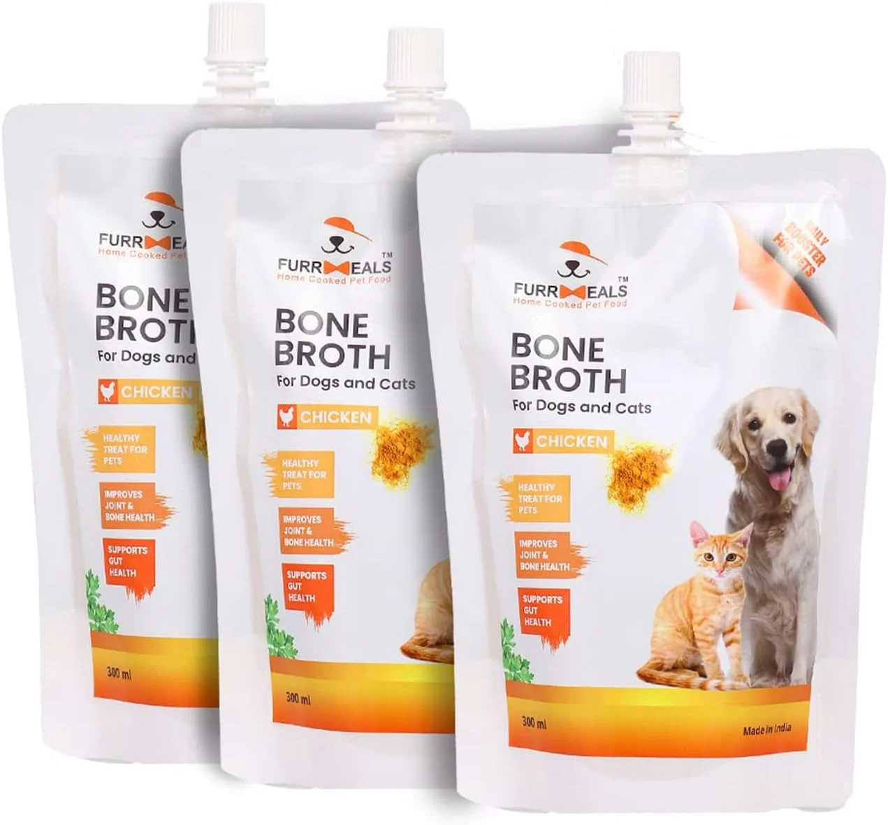 آبگوشت استخوان مرغ آماده مصرف FurrMeals | غذای سگ آبکی/مرطوب | تشویقی برای سگ ها و گربه ها | 300 میلی لیتر بسته 3 عددی | مکمل طبیعی سلامت مفاصل، تمام مراحل زندگی