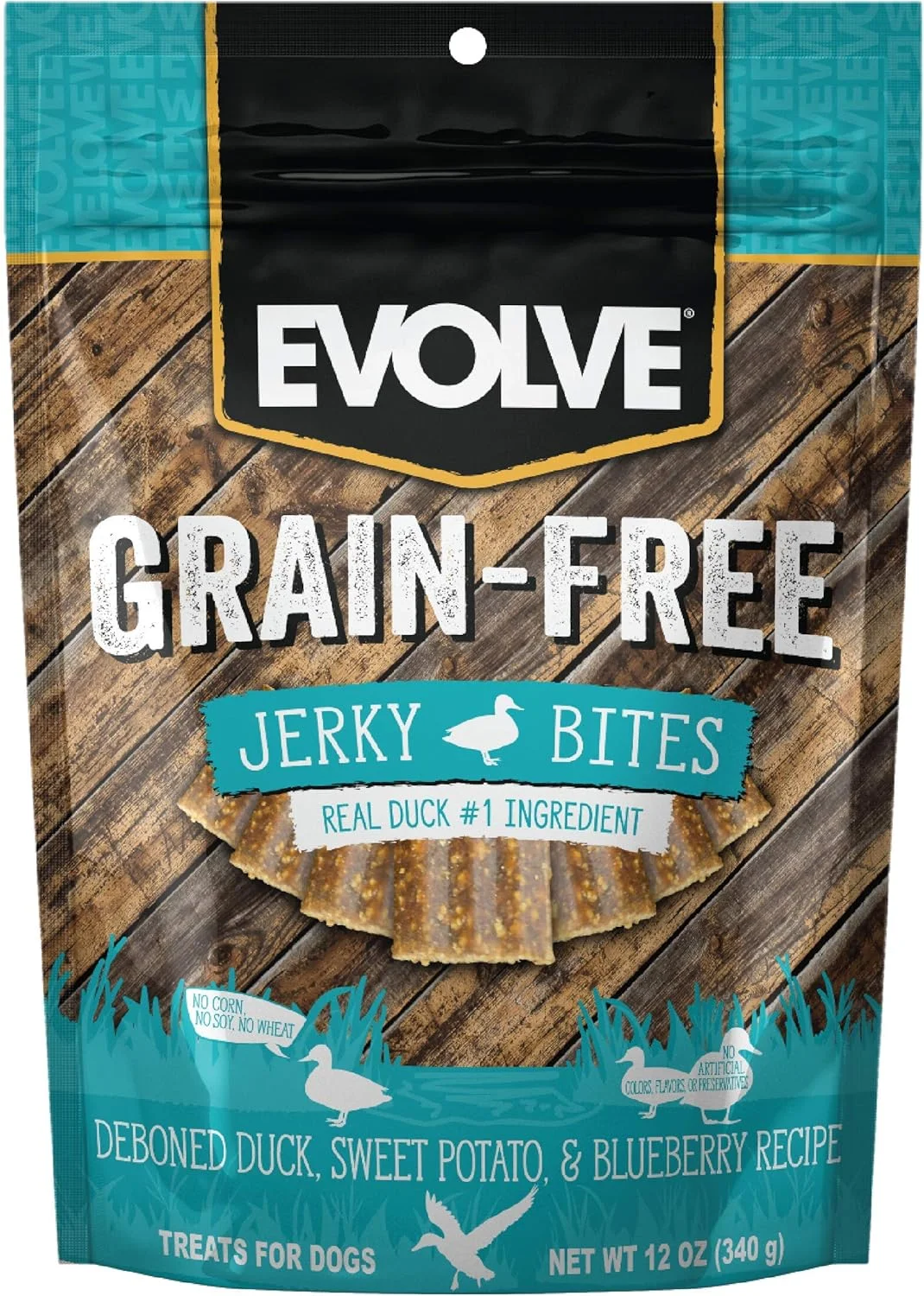 تشویقی سگ بدون غلات Evolve با طعم اردک، نخود و بلوبری