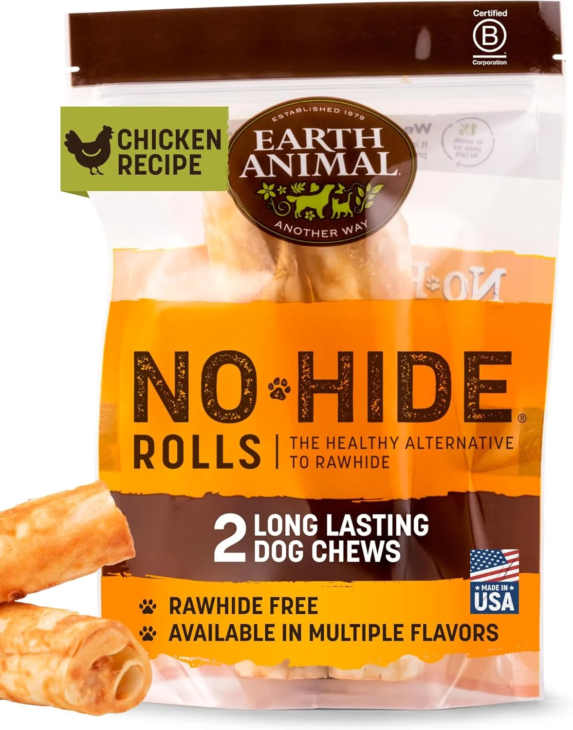 استخوان تشویقی سگ Earth Animal No Hide با طعم مرغ، سایز متوسط، بدون پوست خام طبیعی، ماندگاری بالا | تشویقی سگ برای سگ های بزرگ | مناسب برای سگ هایی با عادت به جویدن تهاجمی (تک بسته)