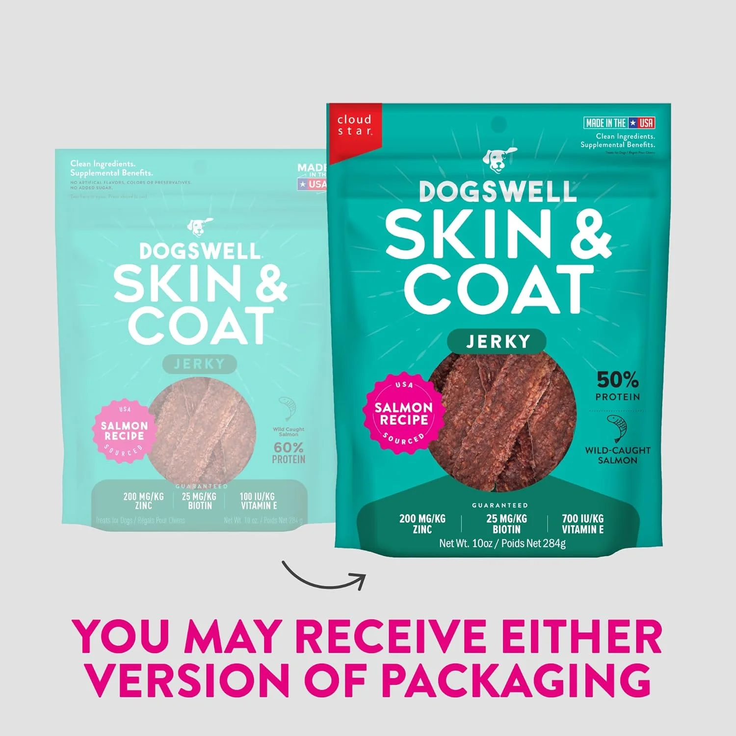 تشویقی سگ Dogswell مدل Skin & Coat با طعم ماهی سالمون، 283 گرم