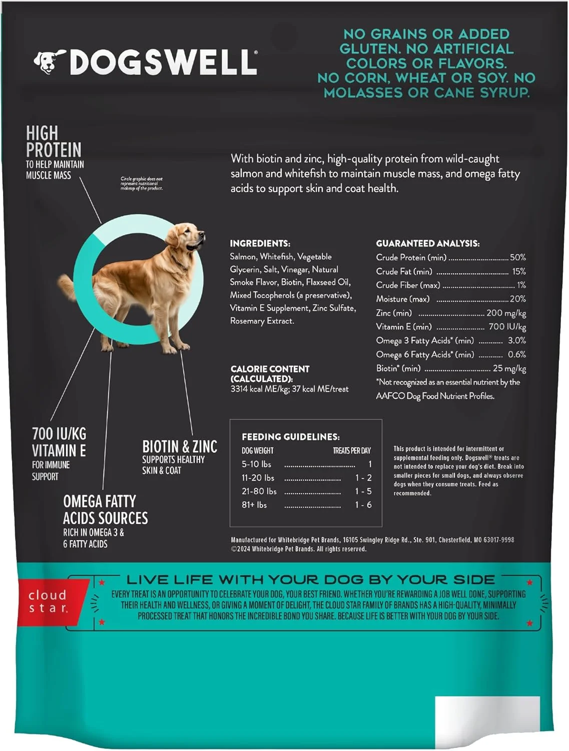 تشویقی سگ Dogswell مدل Skin & Coat با طعم ماهی سالمون، 283 گرم