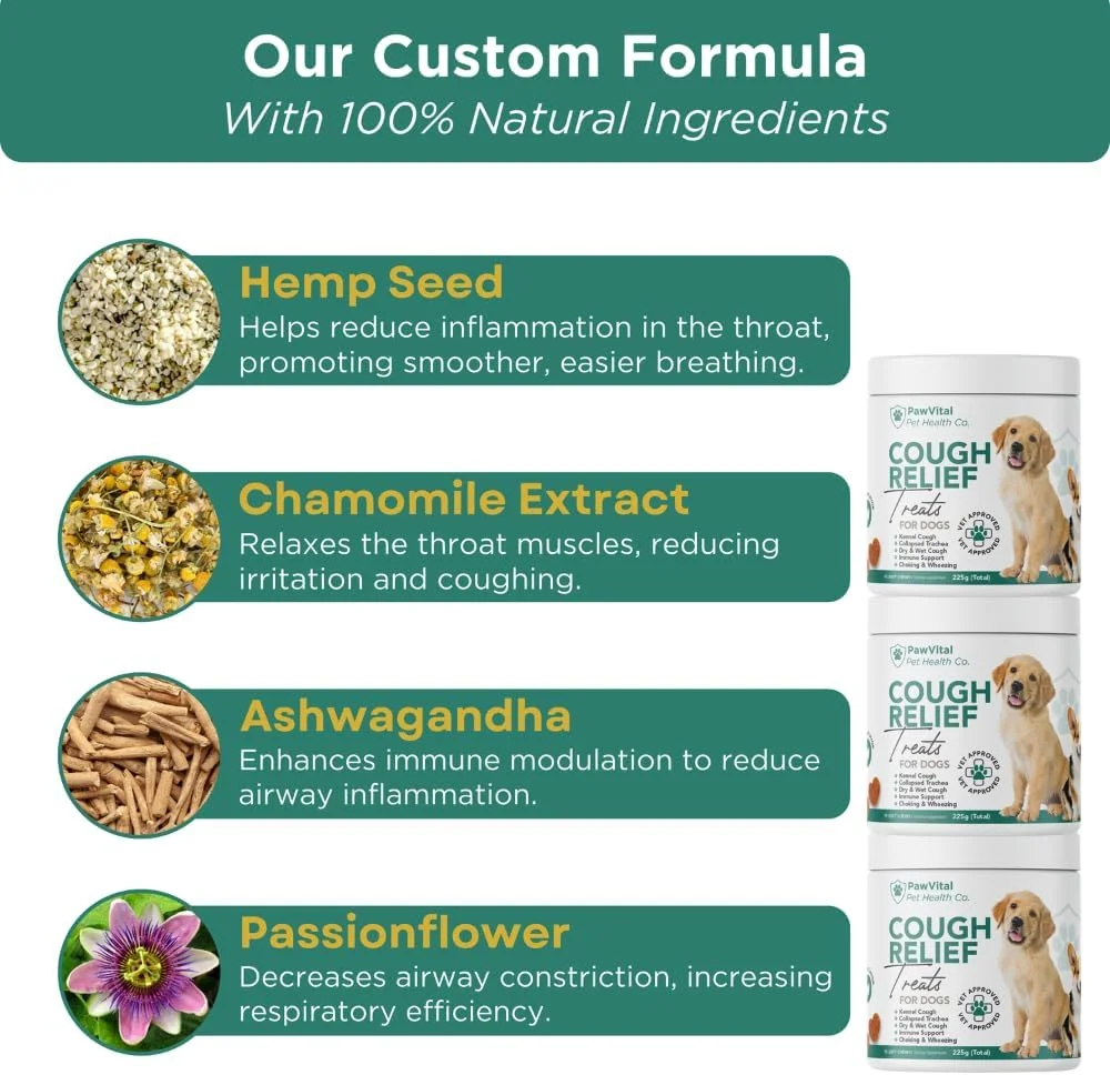 داروی سرفه سگ - پشتیبانی تنفسی 100% طبیعی - تسکین سرفه و ناراحتی تنفسی - خوراکی های کاملا طبیعی ساخته شده با مرغ واقعی