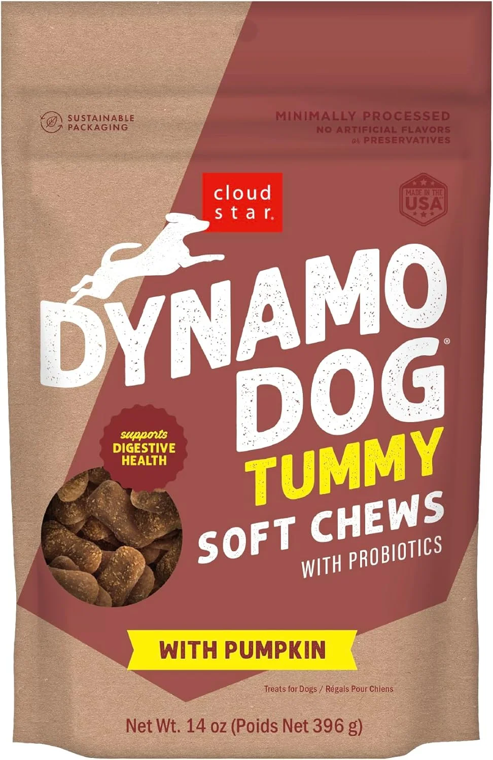 تشویقی سگ کدو تنبل Cloud Star Dynamo Dog برای معده سگ، بزرگ