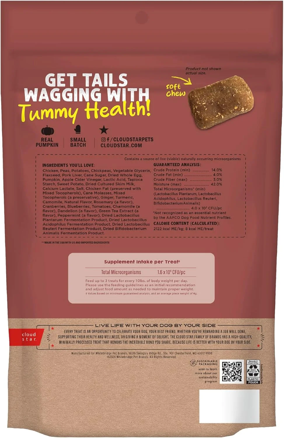 تشویقی سگ کدو تنبل Cloud Star Dynamo Dog برای معده سگ، بزرگ