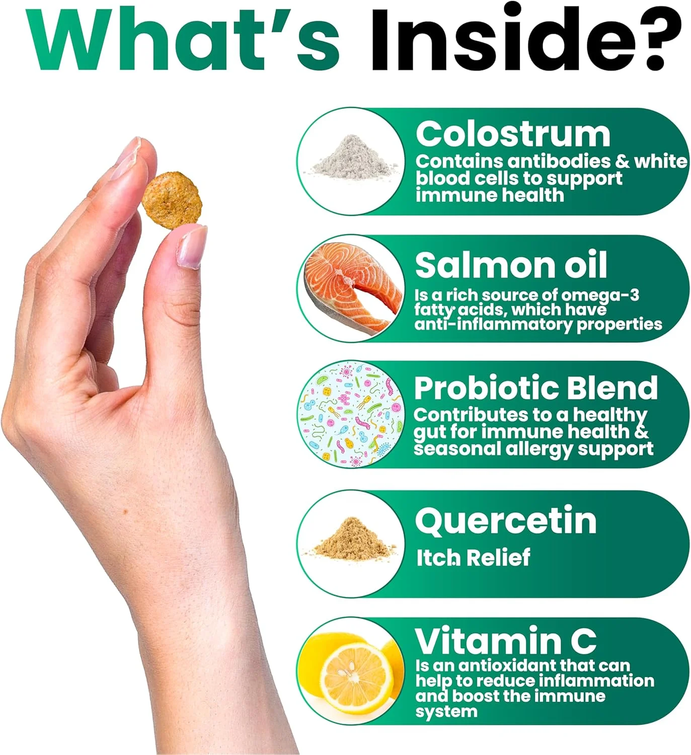 تشویقی های جویدنی ضد حساسیت سگ - تسکین خارش سگ - پروبیوتیک ها، روغن ماهی امگا 3 + کلستروم - پوست خارش دار - آلرژی های فصلی - پشتیبانی ضد خارش و نقاط داغ - مکمل سلامت ایمنی - ساخت آمریکا