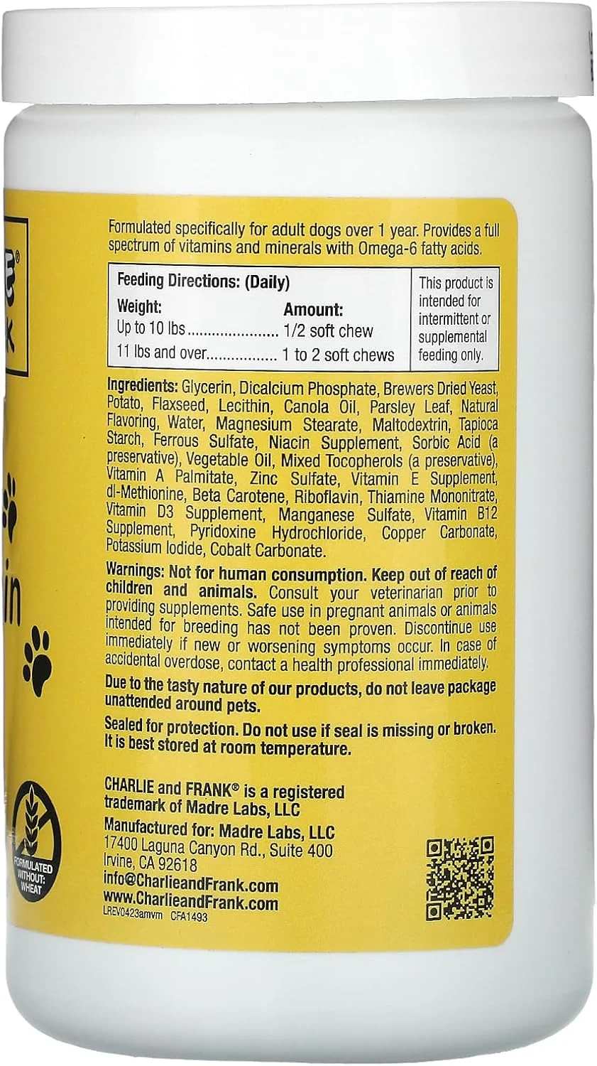 مولتی ویتامین و مواد معدنی سگ Charlie & Frank، پشتیبانی از تنفس تازه (60 عدد جویدنی نرم)