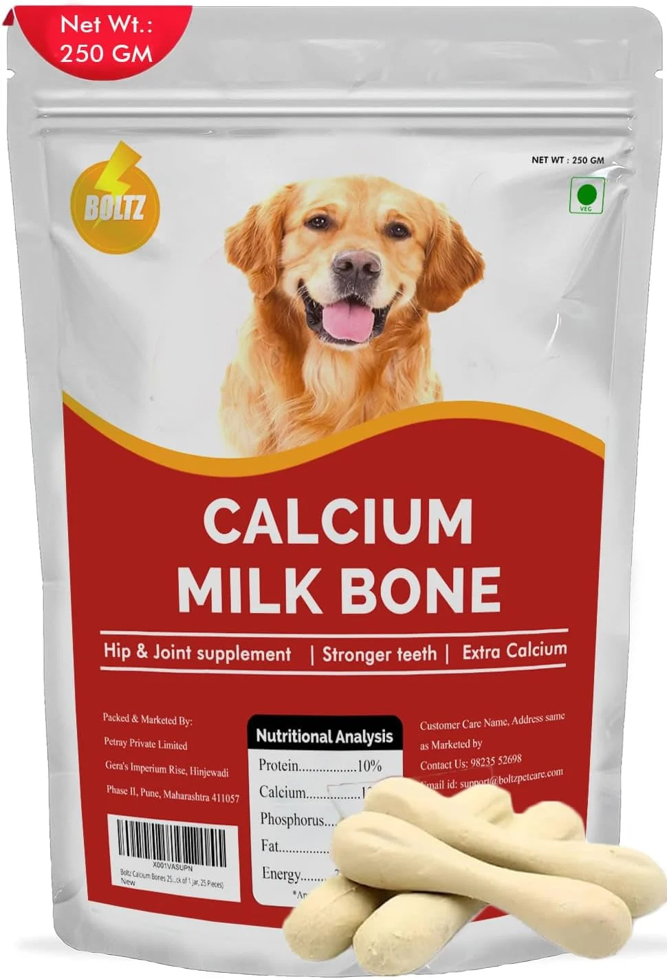 استخوان شیر کلسیم Boltz برای سگ ها و توله سگ ها (25 در 1) مکمل سگ، استخوان های شیر کلسیم 3 اینچی برای سگ ها، خوراکی سالم برای سگ ها در تمام مراحل زندگی (بسته 1 عددی، 250 گرمی)