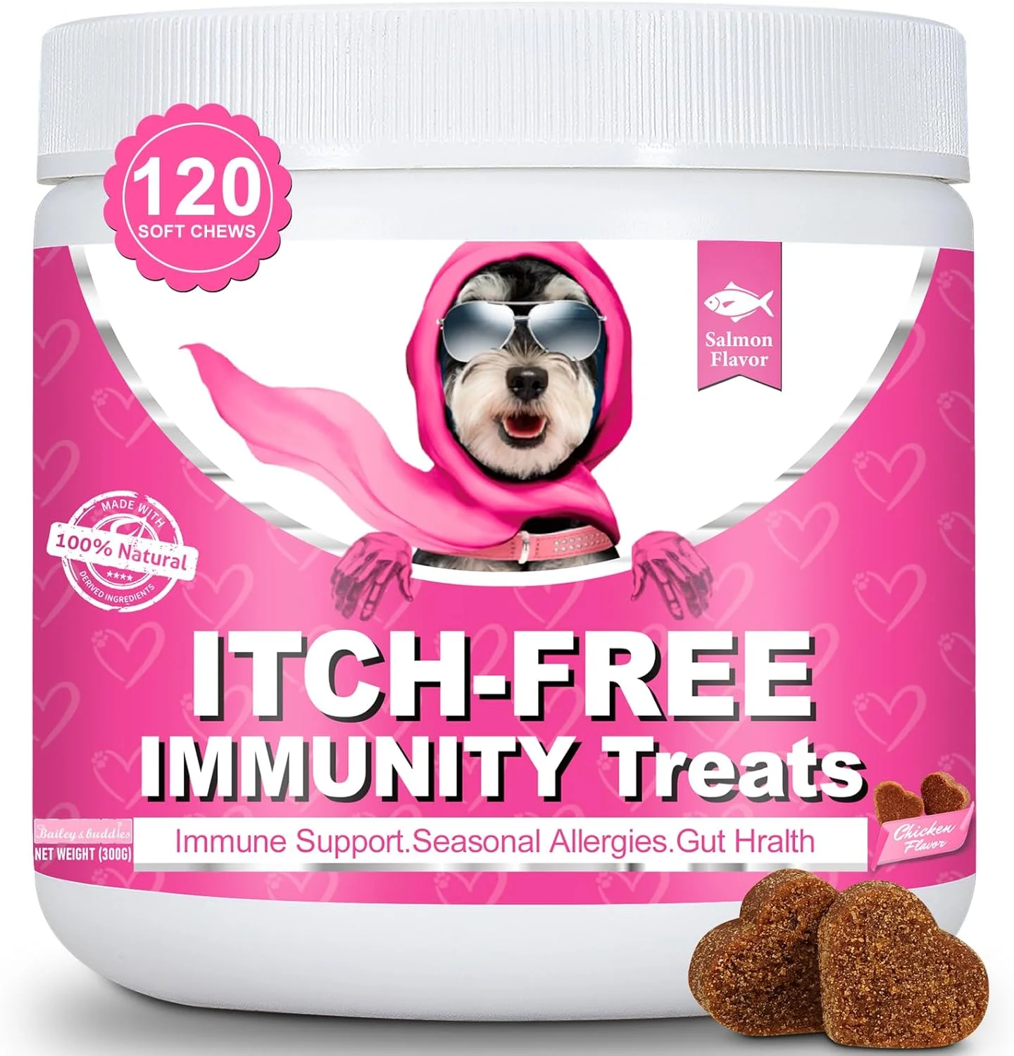 تشویقی های بدون خارش و تقویت کننده ایمنی سگ Bailey & buddies، تشویقی های حمایت از هضم و ایمنی برای سگ ها - 120 عدد تشویقی طبیعی برای رفع مشکل کشیدن باسن روی زمین، خوردن چمن، خارش گوش و تسکین معده حساس
