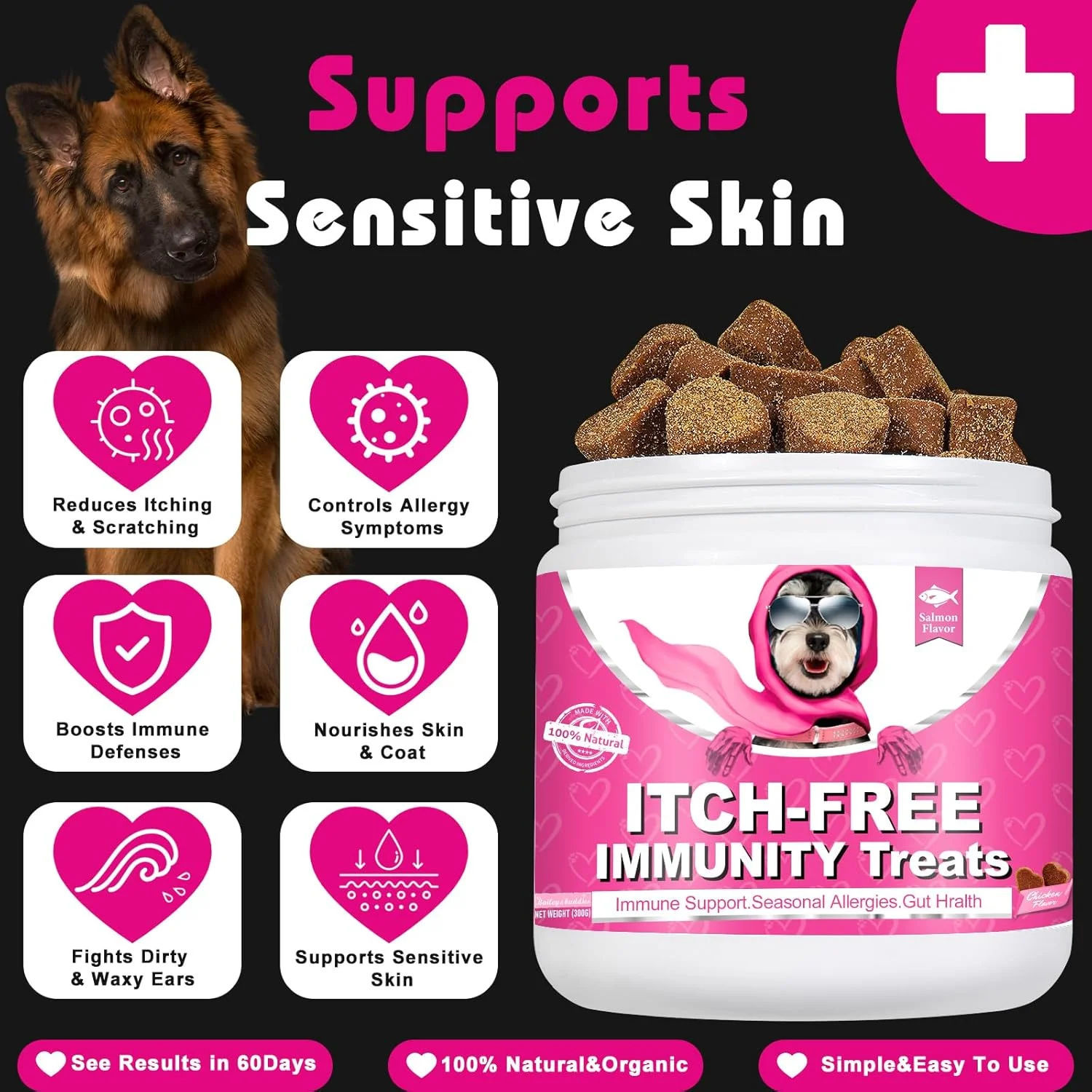 تشویقی های بدون خارش و تقویت کننده ایمنی سگ Bailey & buddies، تشویقی های حمایت از هضم و ایمنی برای سگ ها - 120 عدد تشویقی طبیعی برای رفع مشکل کشیدن باسن روی زمین، خوردن چمن، خارش گوش و تسکین معده حساس