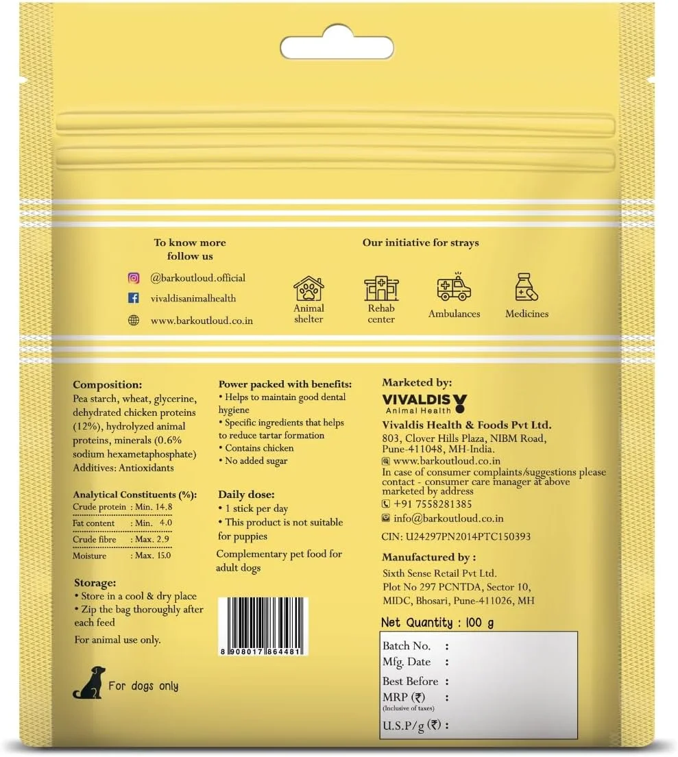 تشویقی سگ ویوالدیز - استیک دندانی، بدون شکر | کنترل پلاک، جرم و بوی بد دهان | برای سگ ها 110 گرم